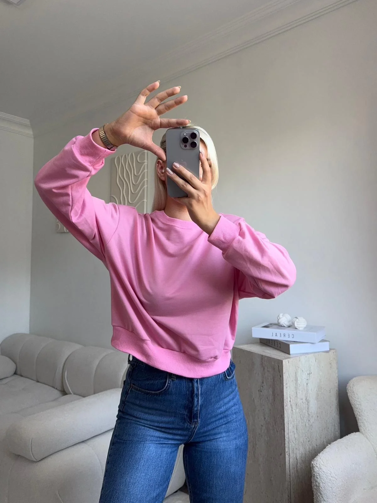 Crop Basic Sweat - PEMBE