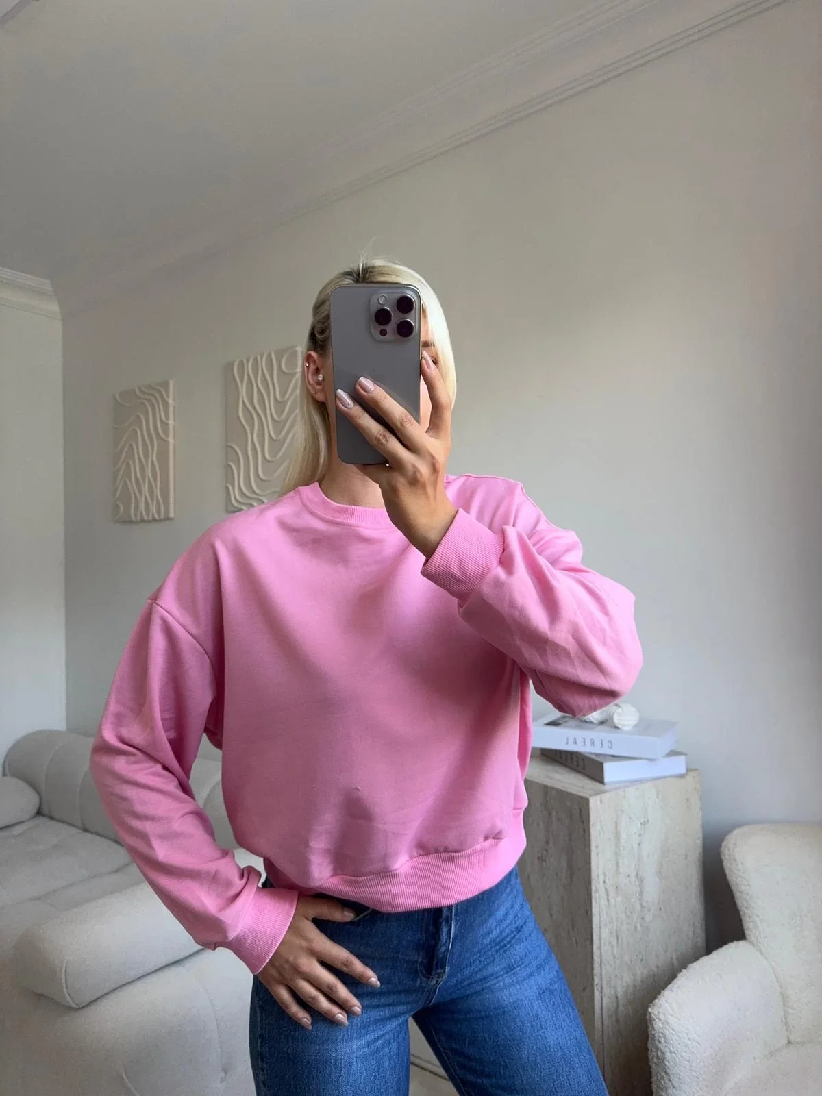Crop Basic Sweat - PEMBE