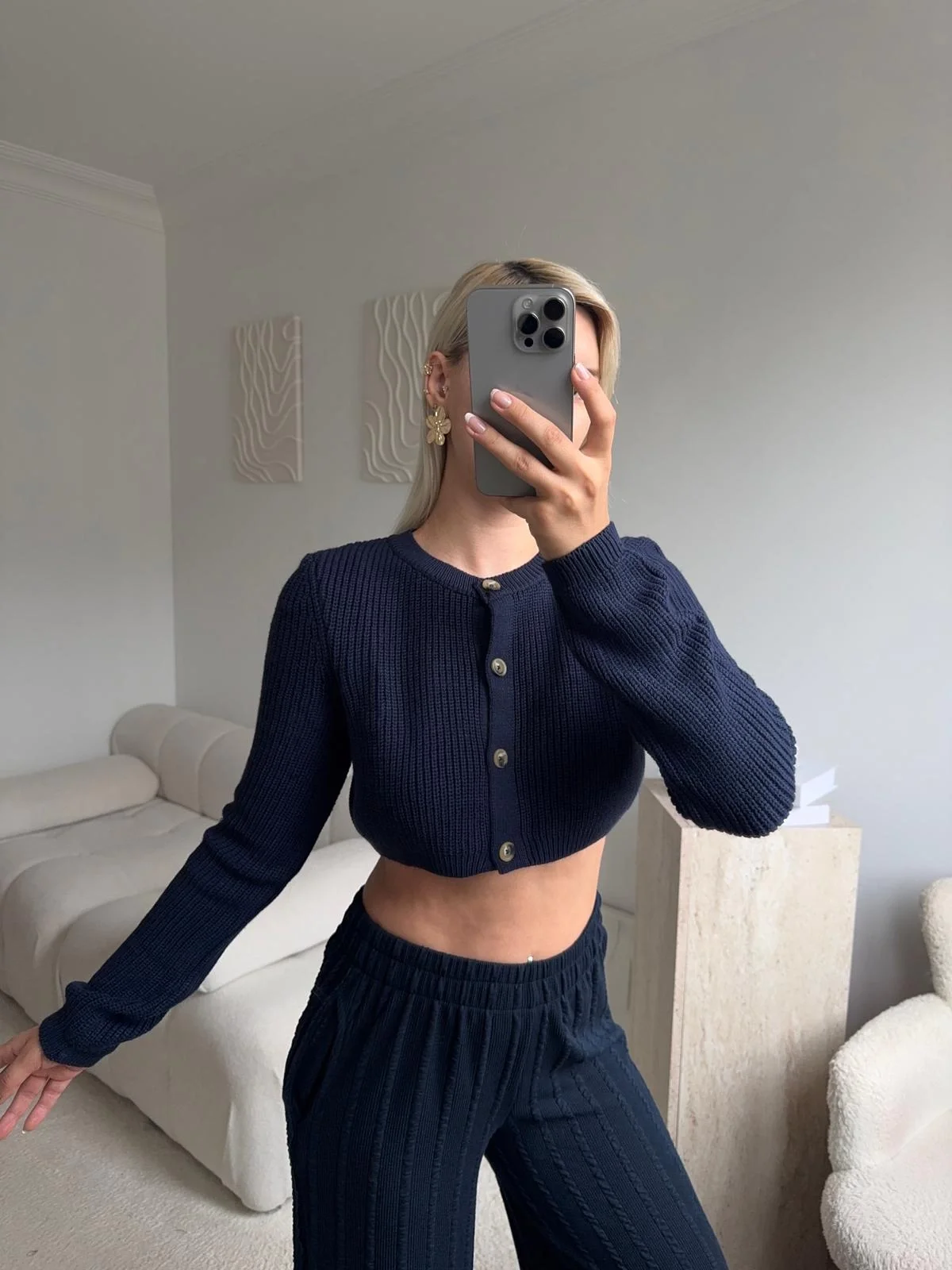 Crop Triko Hırka - LACİVERT