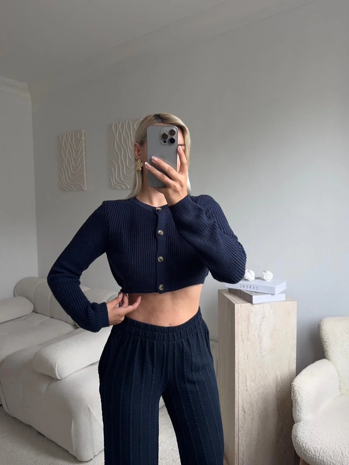 Crop Triko Hırka - LACİVERT