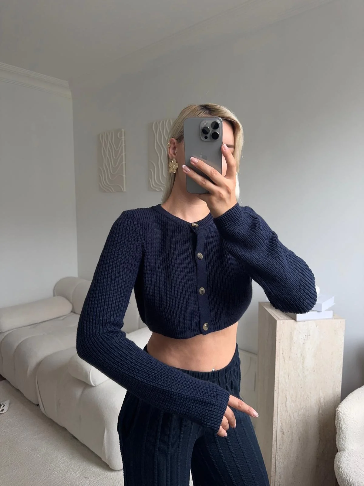 Crop Triko Hırka - LACİVERT