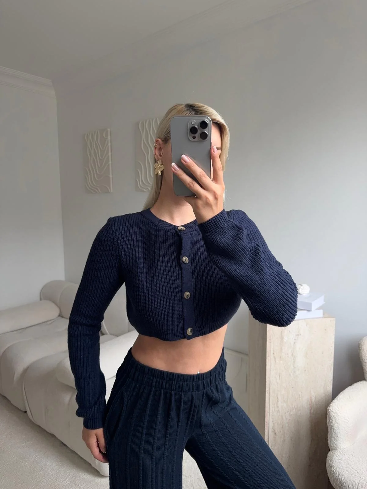 Crop Triko Hırka - LACİVERT