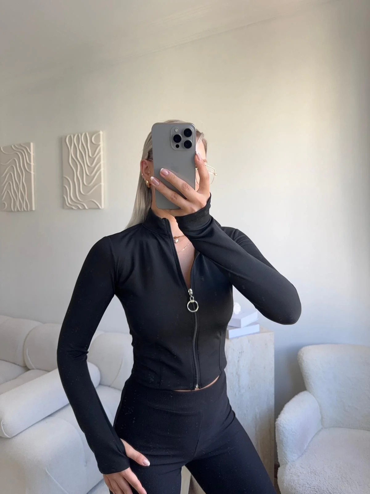 Dalgıç Fermuar Crop - SİYAH