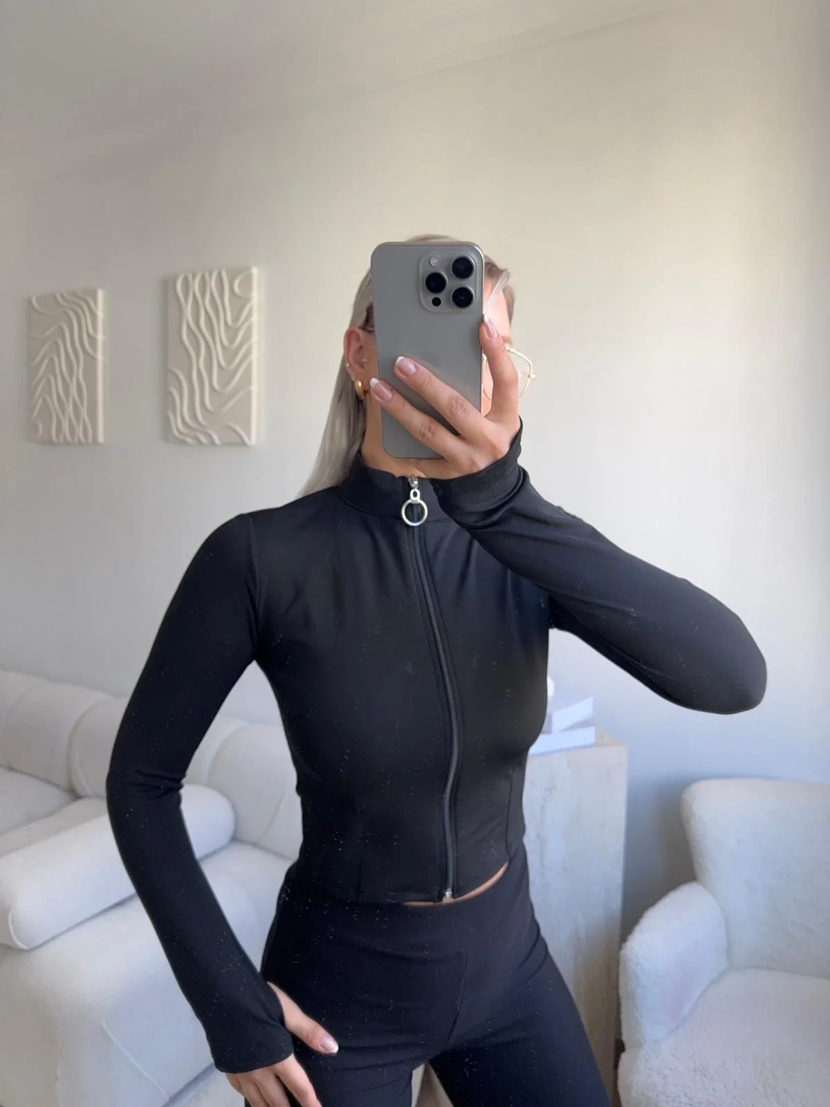 Dalgıç Fermuar Crop - SİYAH