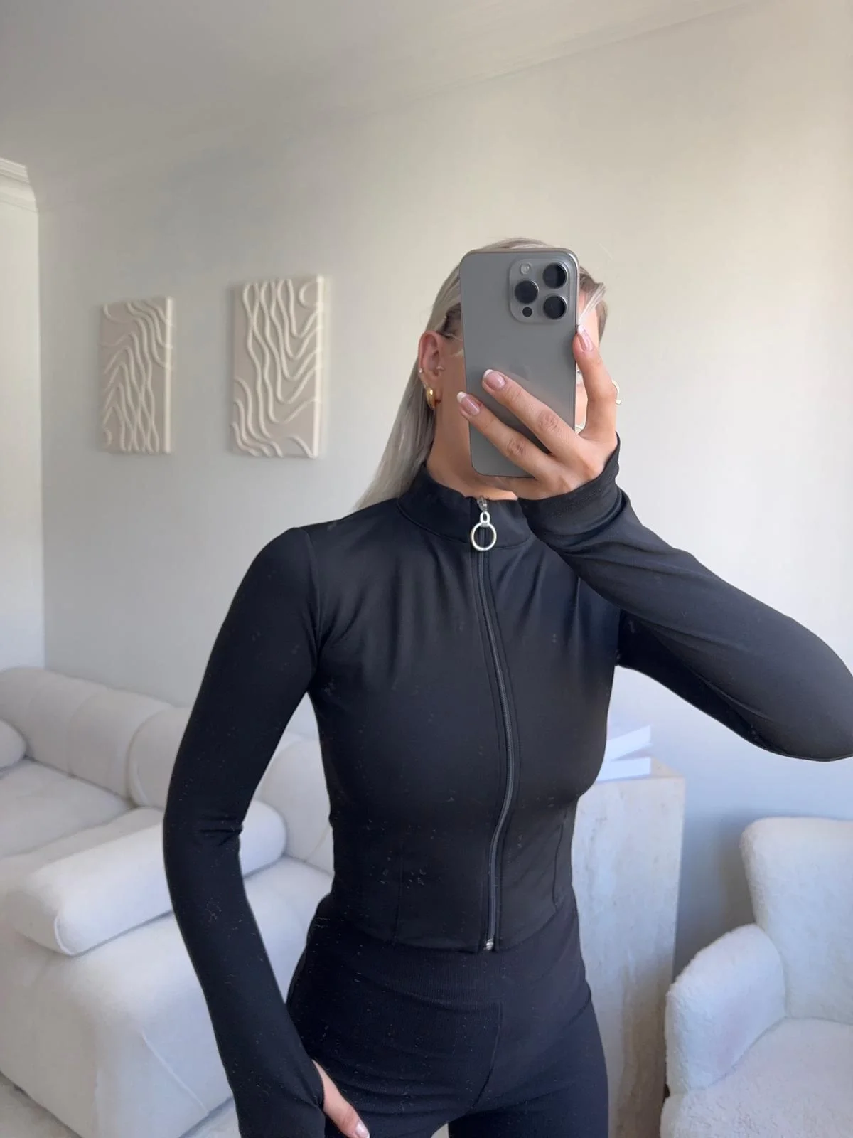 Dalgıç Fermuar Crop - SİYAH