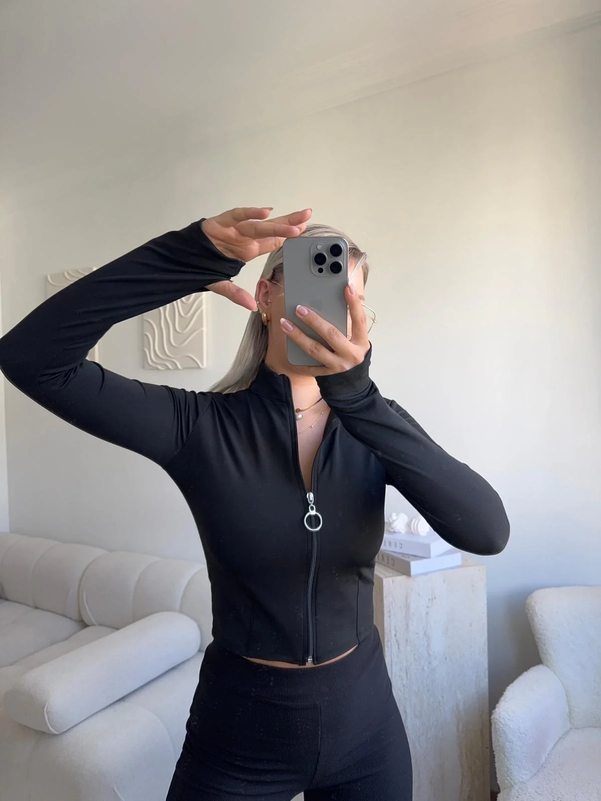 Dalgıç Fermuar Crop - SİYAH