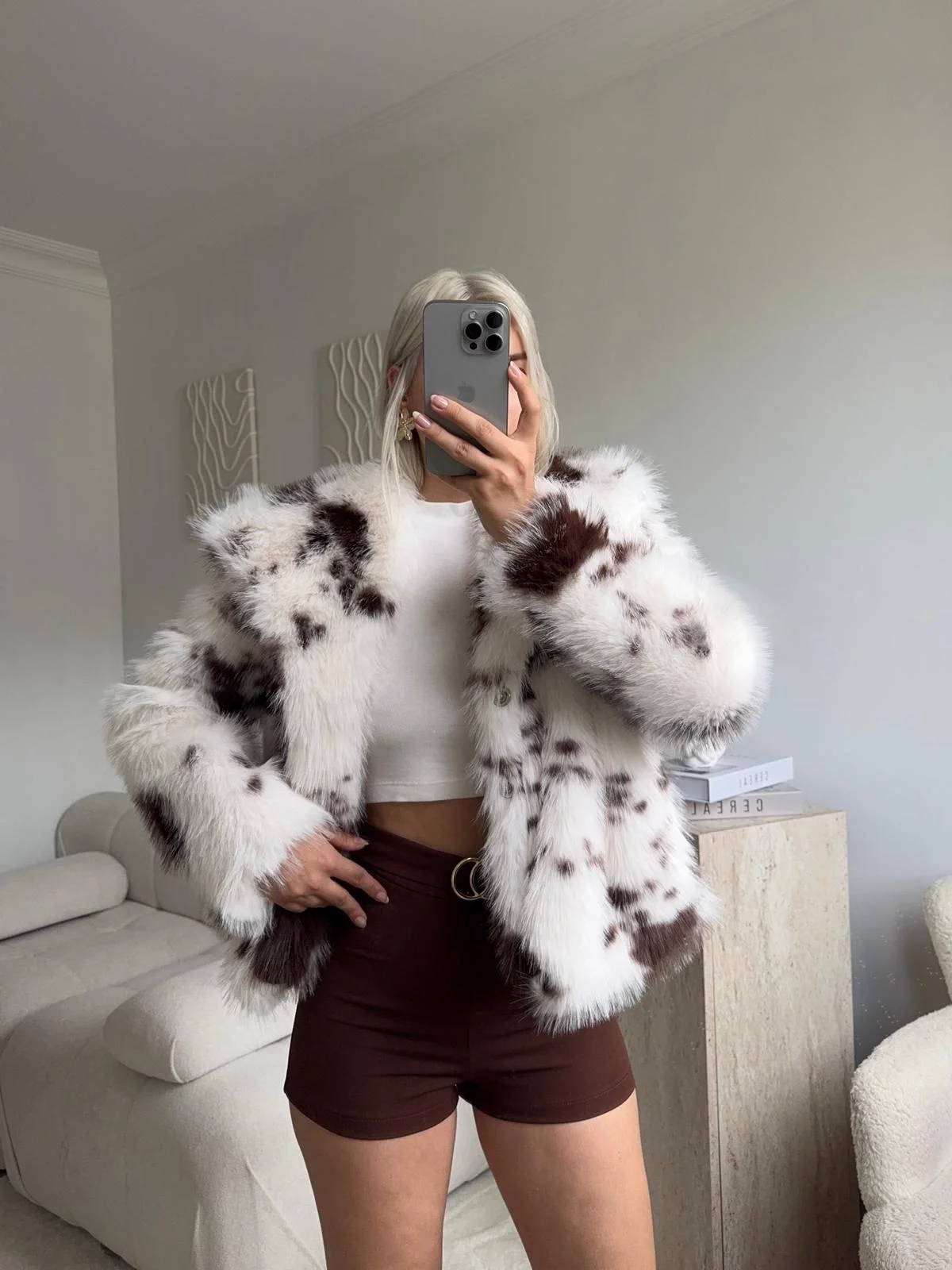 Desenli Premium Kürk - KAHVE