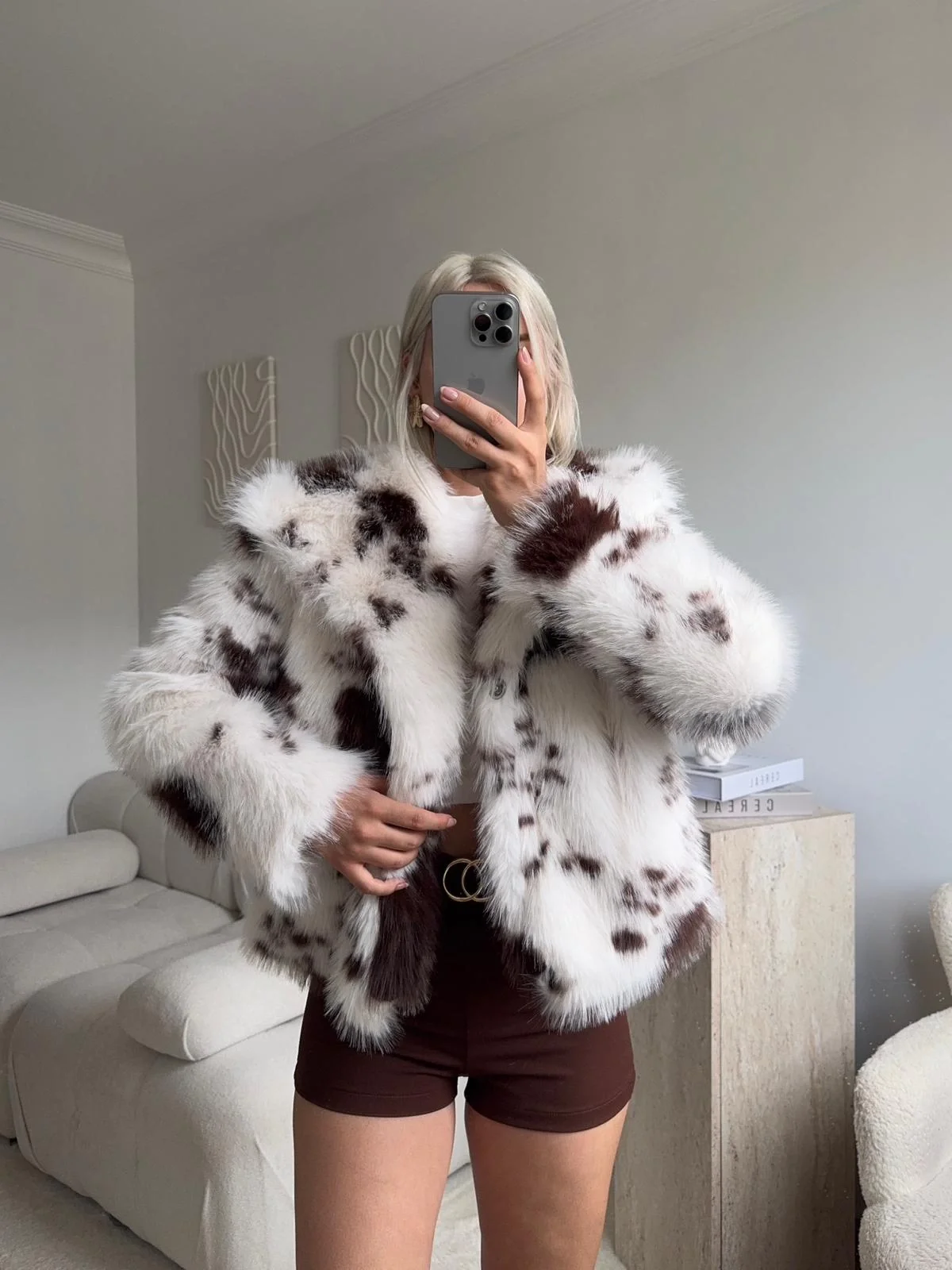 Desenli Premium Kürk - KAHVE