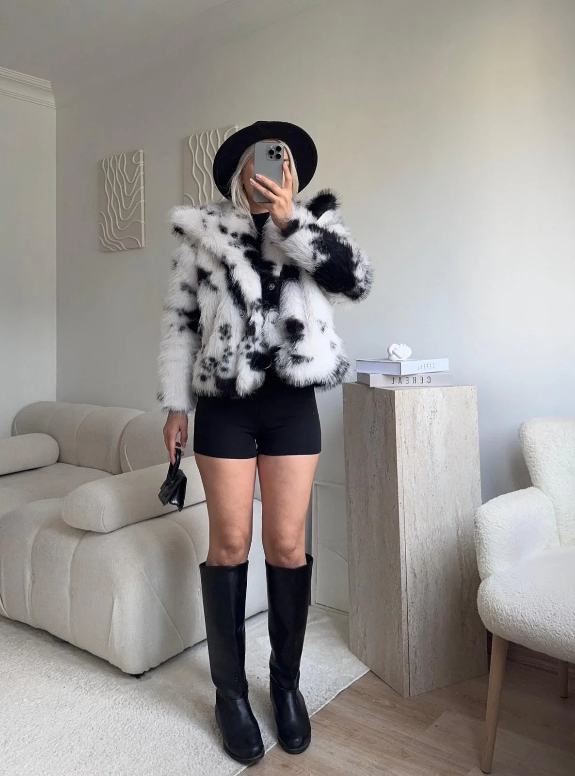 Desenli Premium Kürk - SİYAH