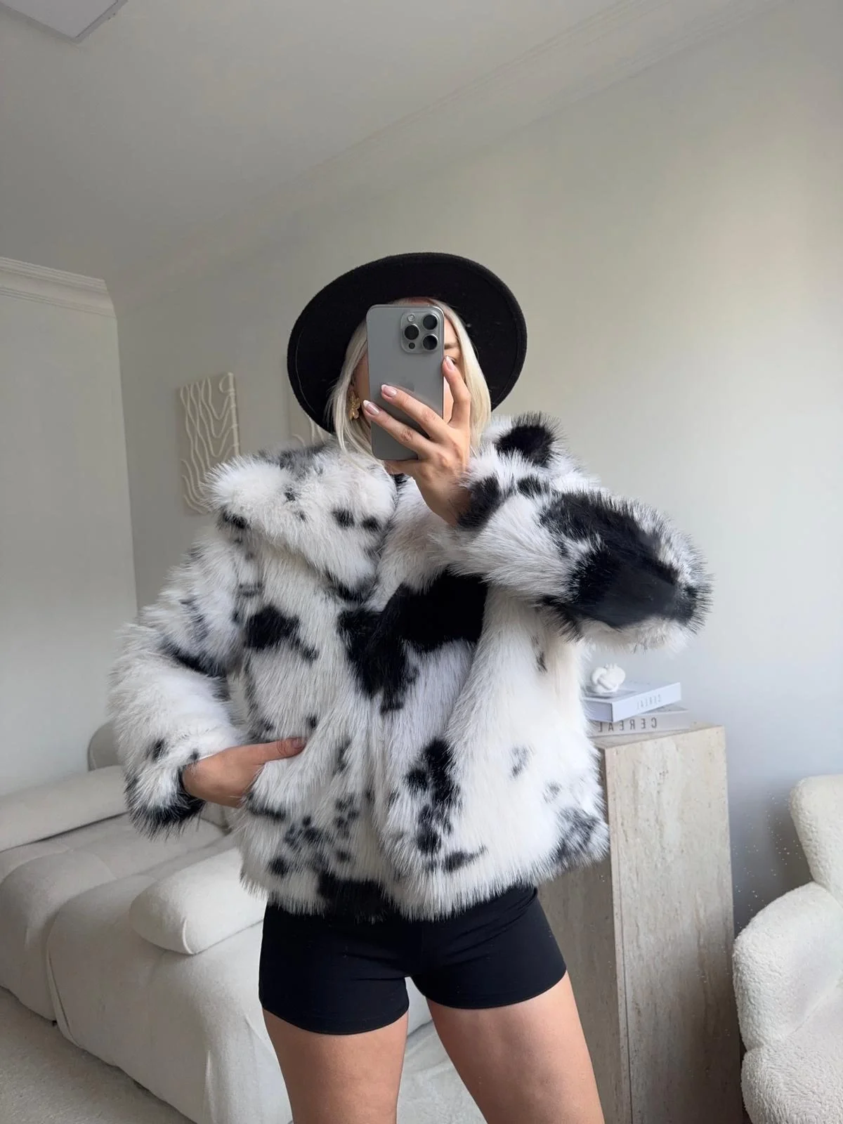 Desenli Premium Kürk - SİYAH