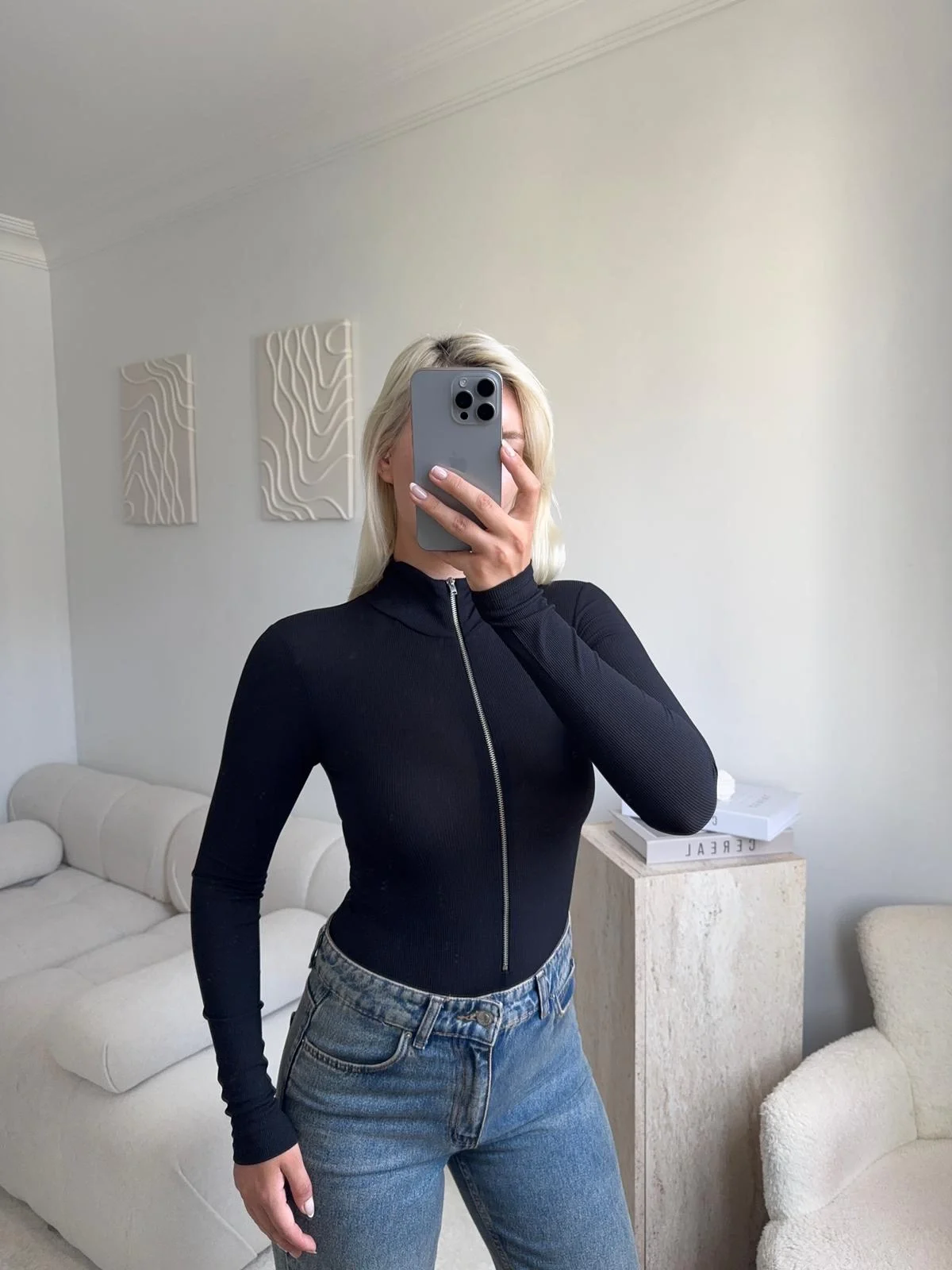 Dik Yaka Fermuar Bodysuit