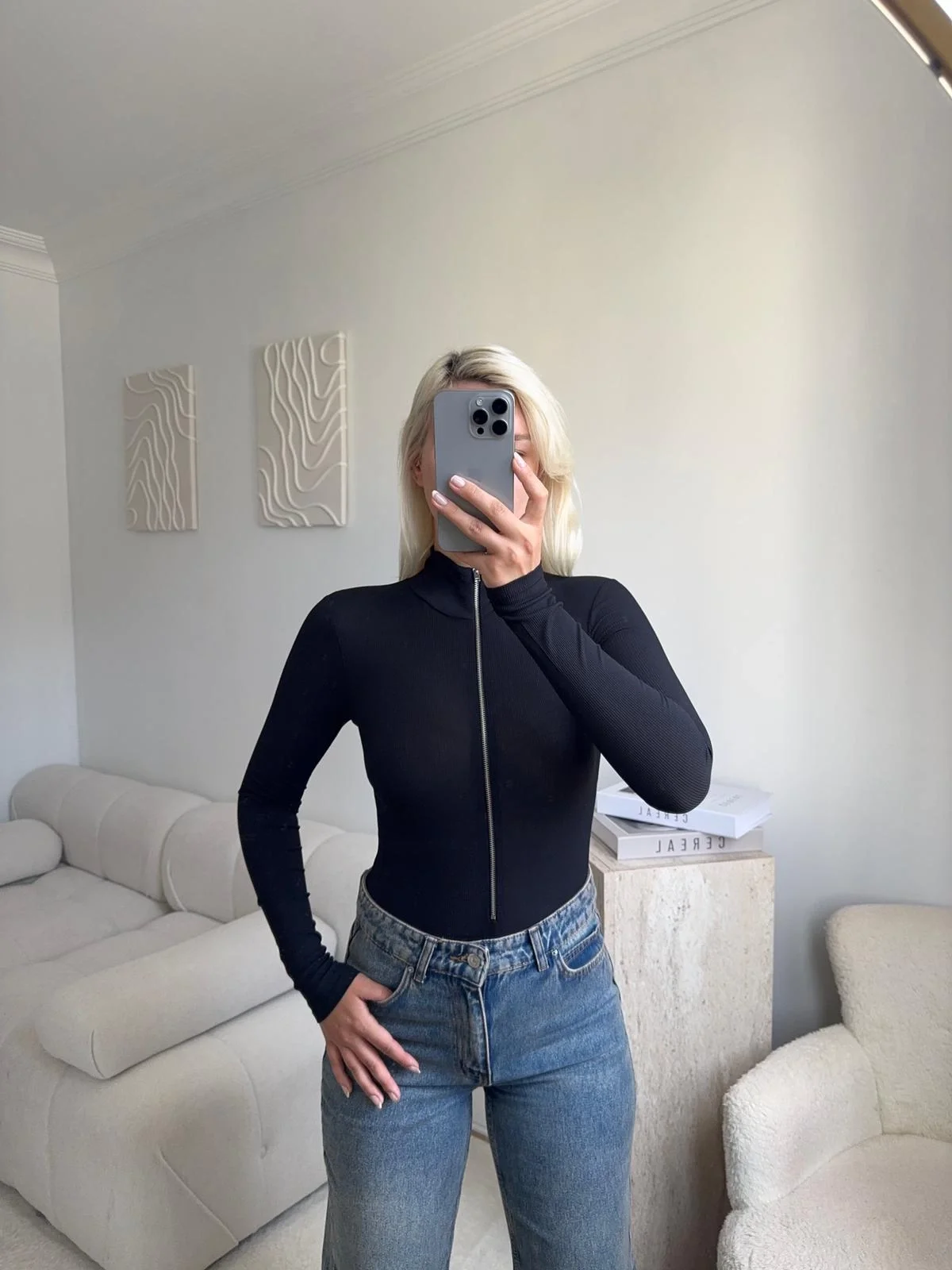 Dik Yaka Fermuar Bodysuit