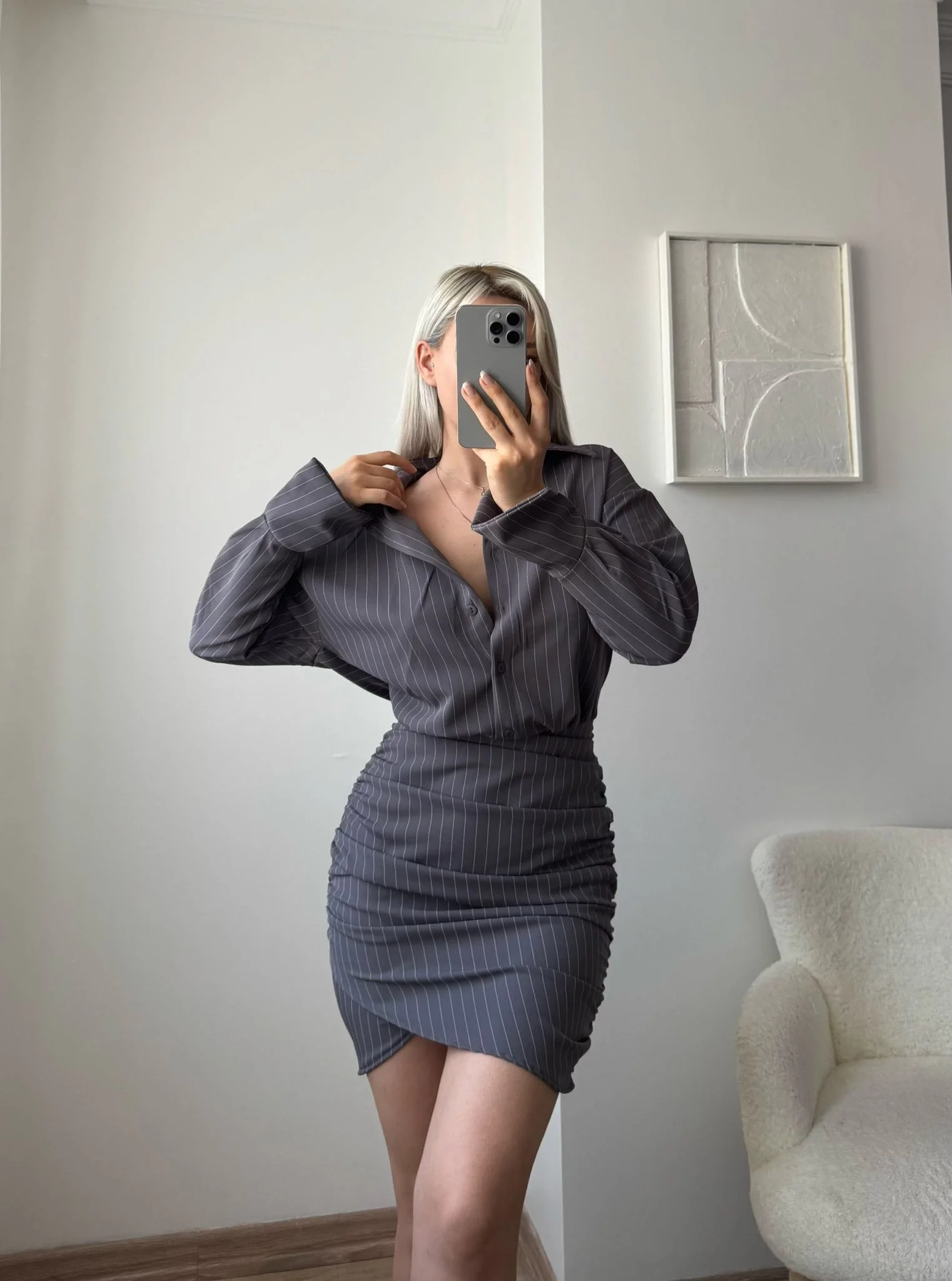 Double Gömlek Elbise - GRİ