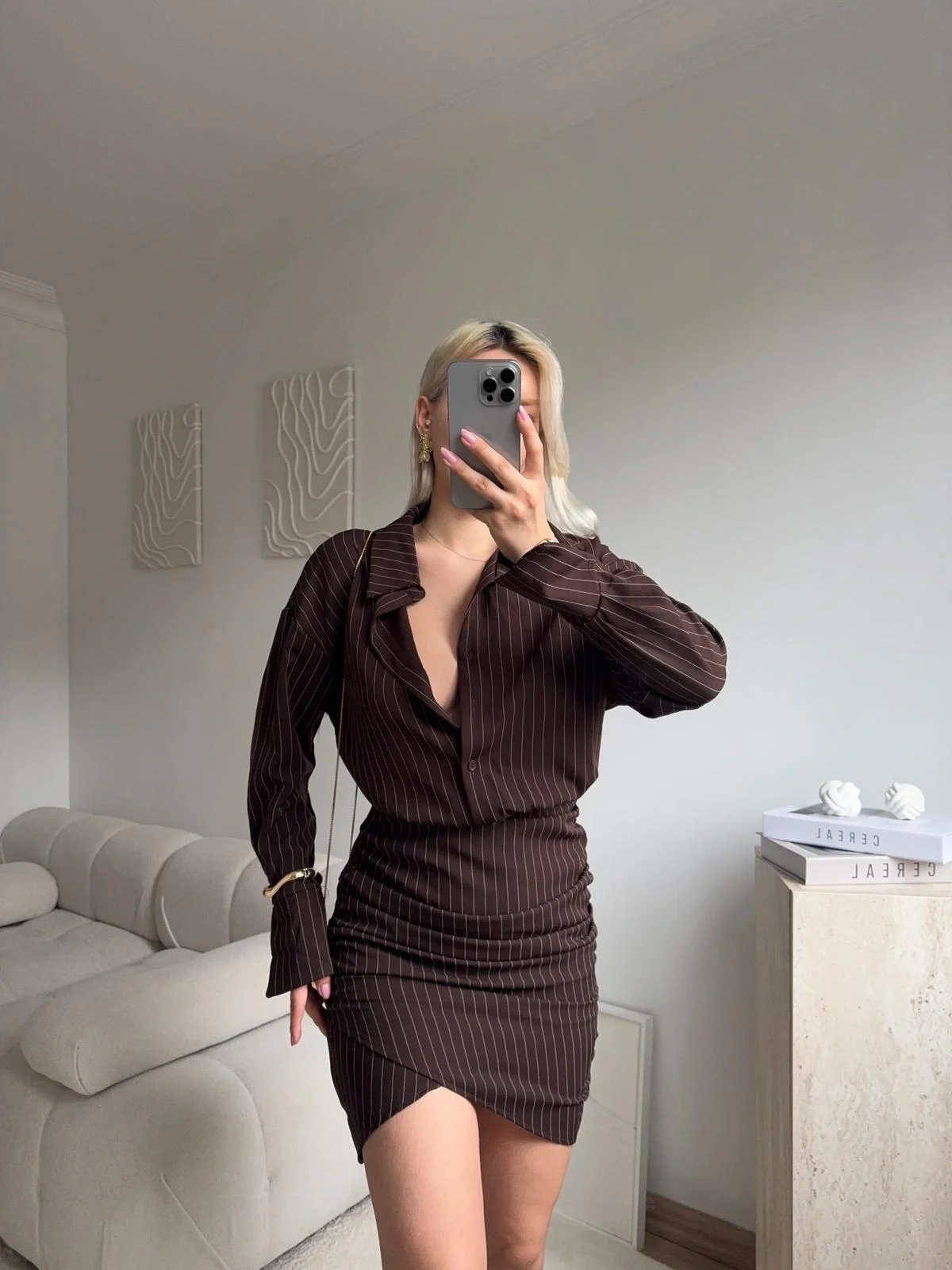 Double Gömlek Elbise - KAHVE