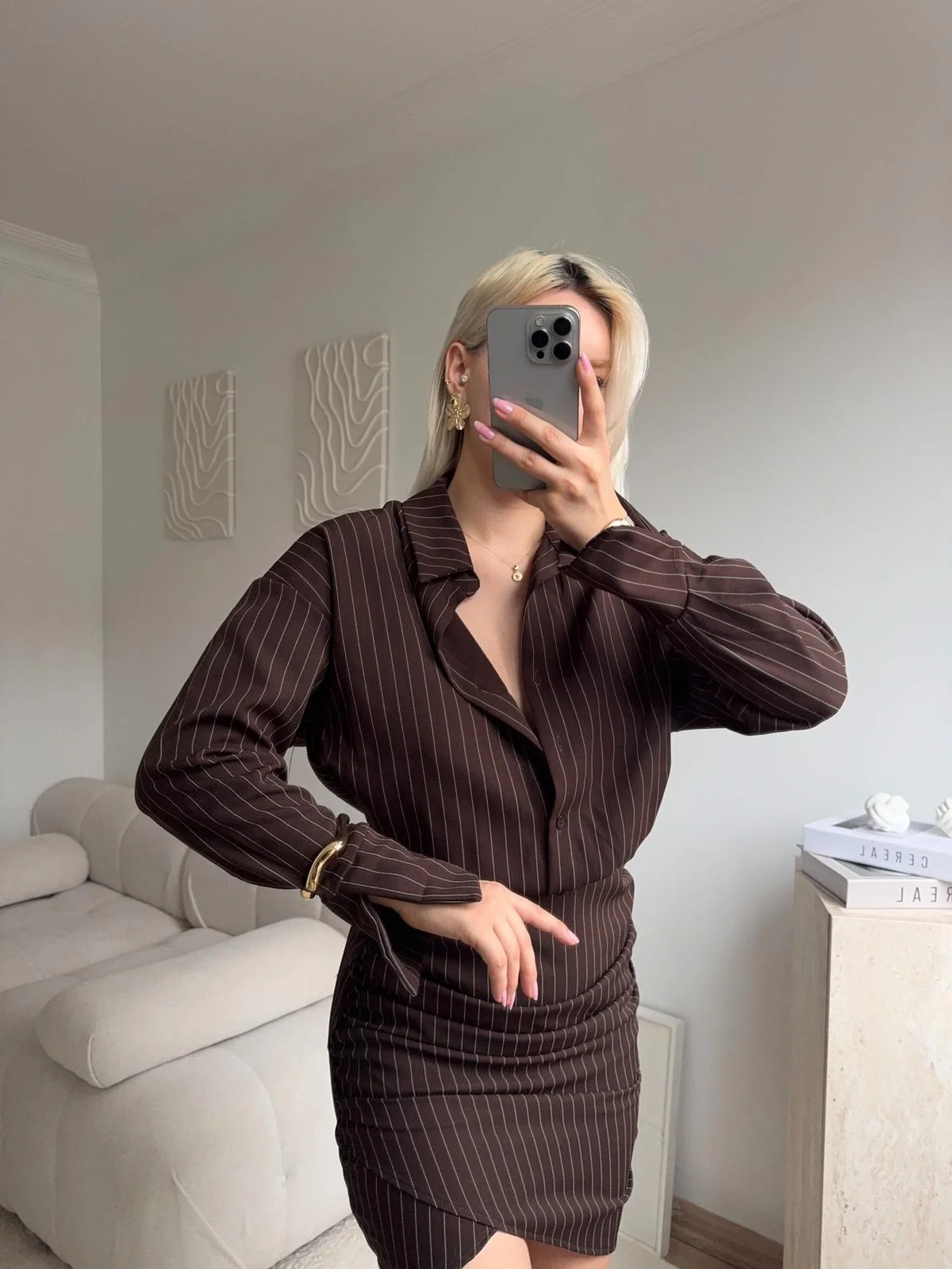 Double Gömlek Elbise - KAHVE