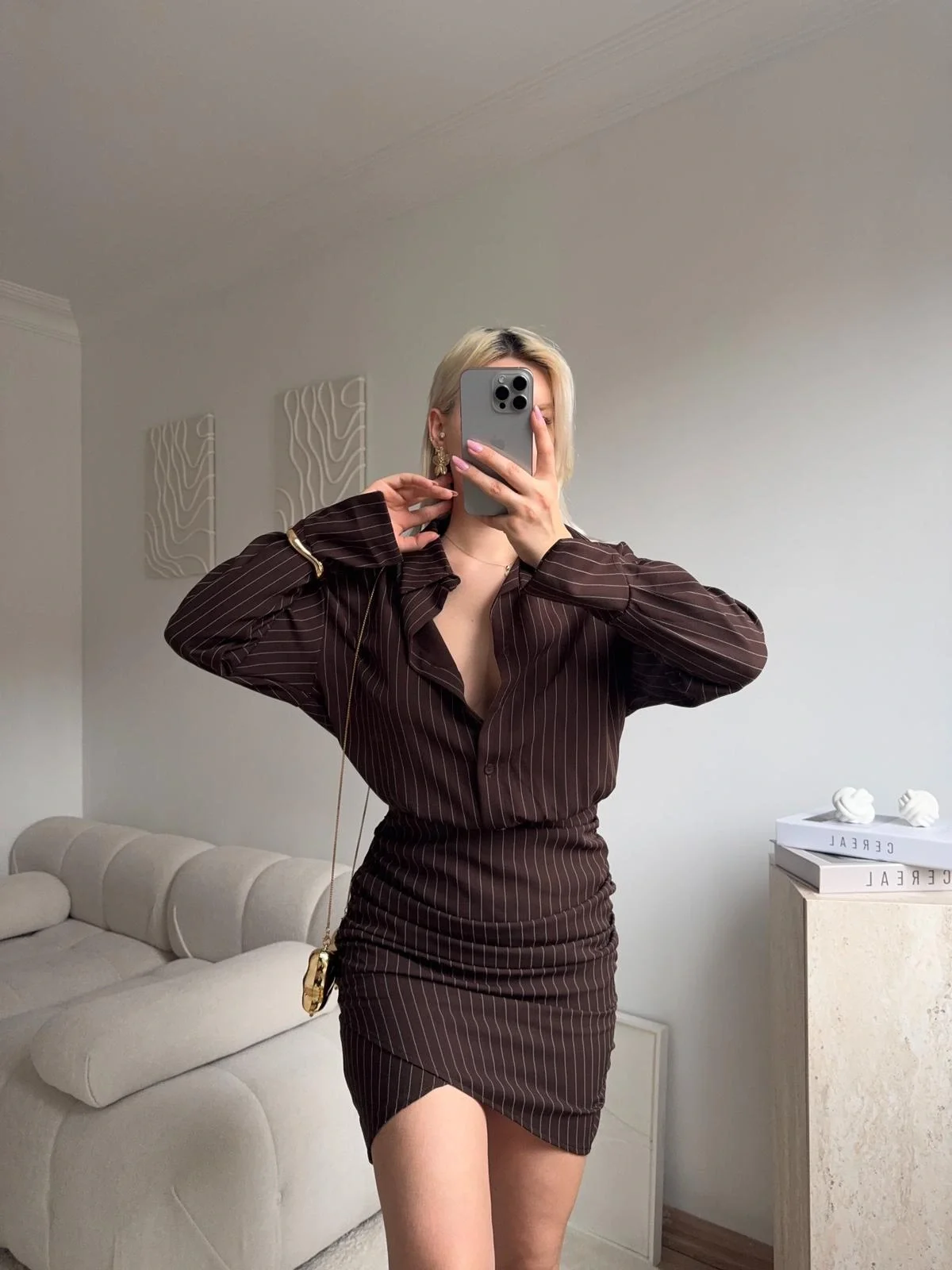 Double Gömlek Elbise - KAHVE