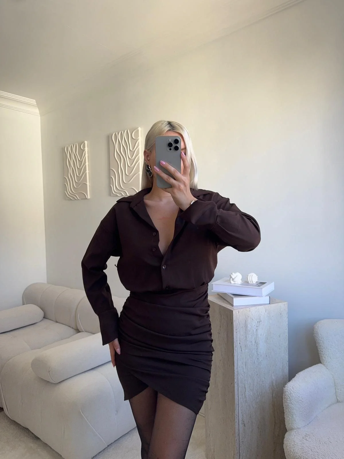 Double Gömlek Elbise - KAHVE