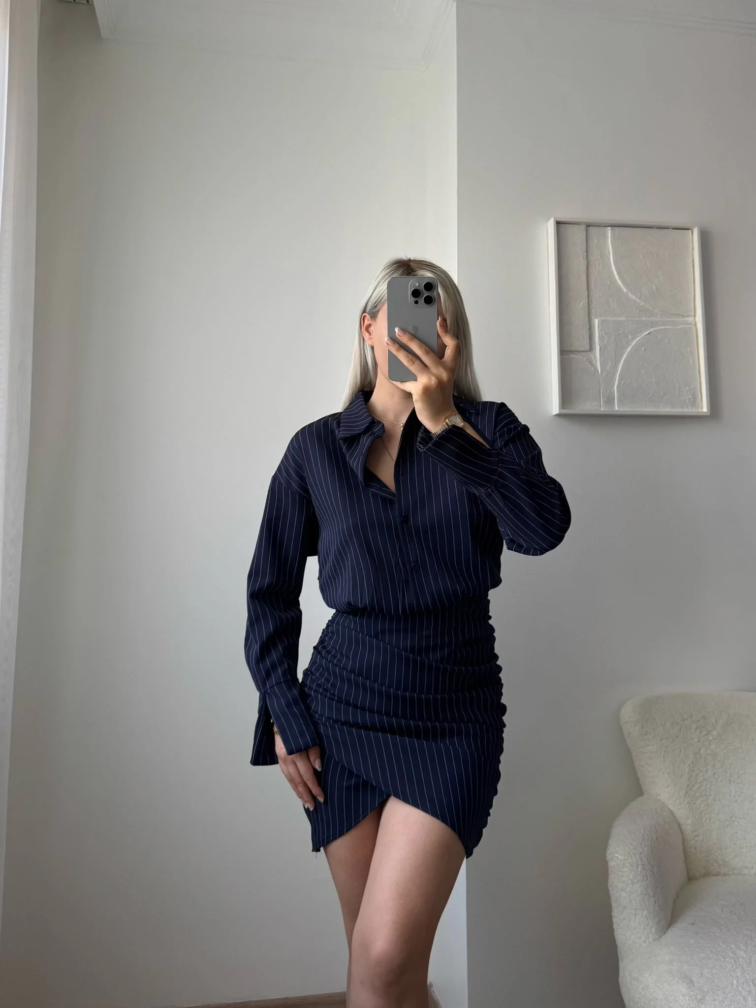 Double Gömlek Elbise - LACİVERT