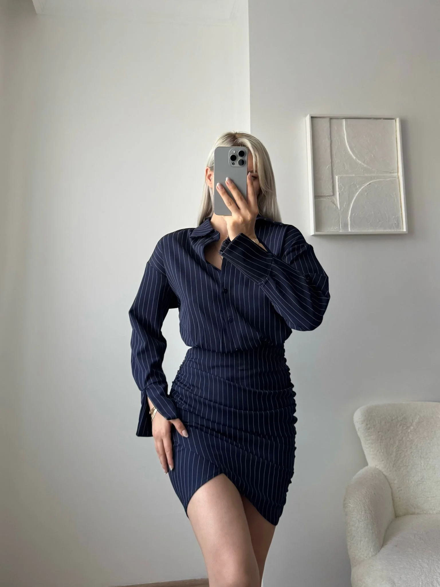 Double Gömlek Elbise - LACİVERT