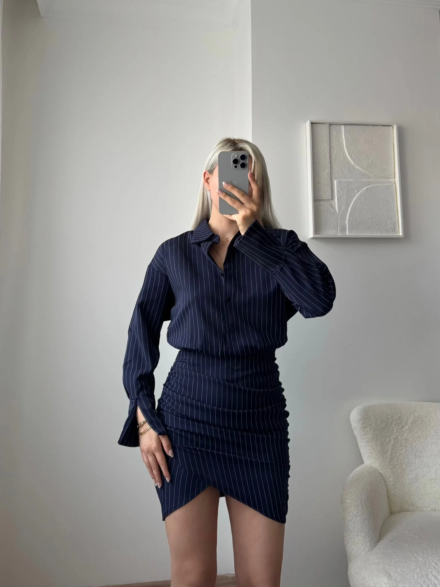 Double Gömlek Elbise - LACİVERT