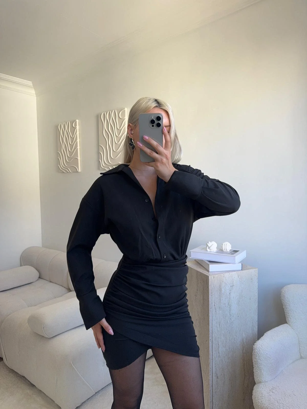 Double Gömlek Elbise - SİYAH