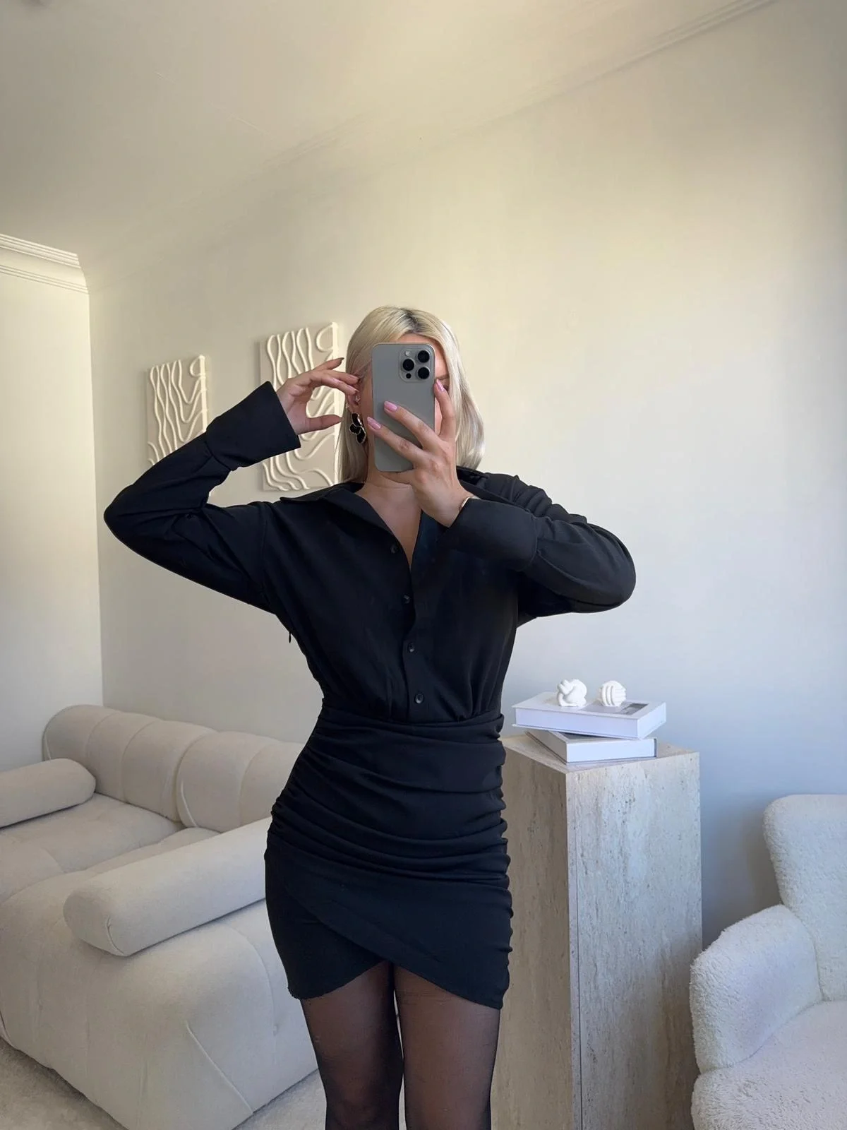 Double Gömlek Elbise - SİYAH