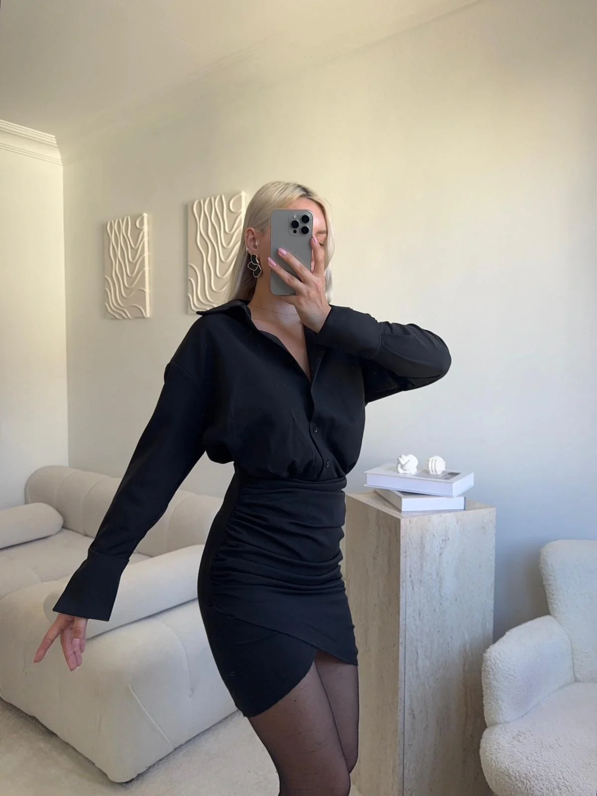 Double Gömlek Elbise - SİYAH