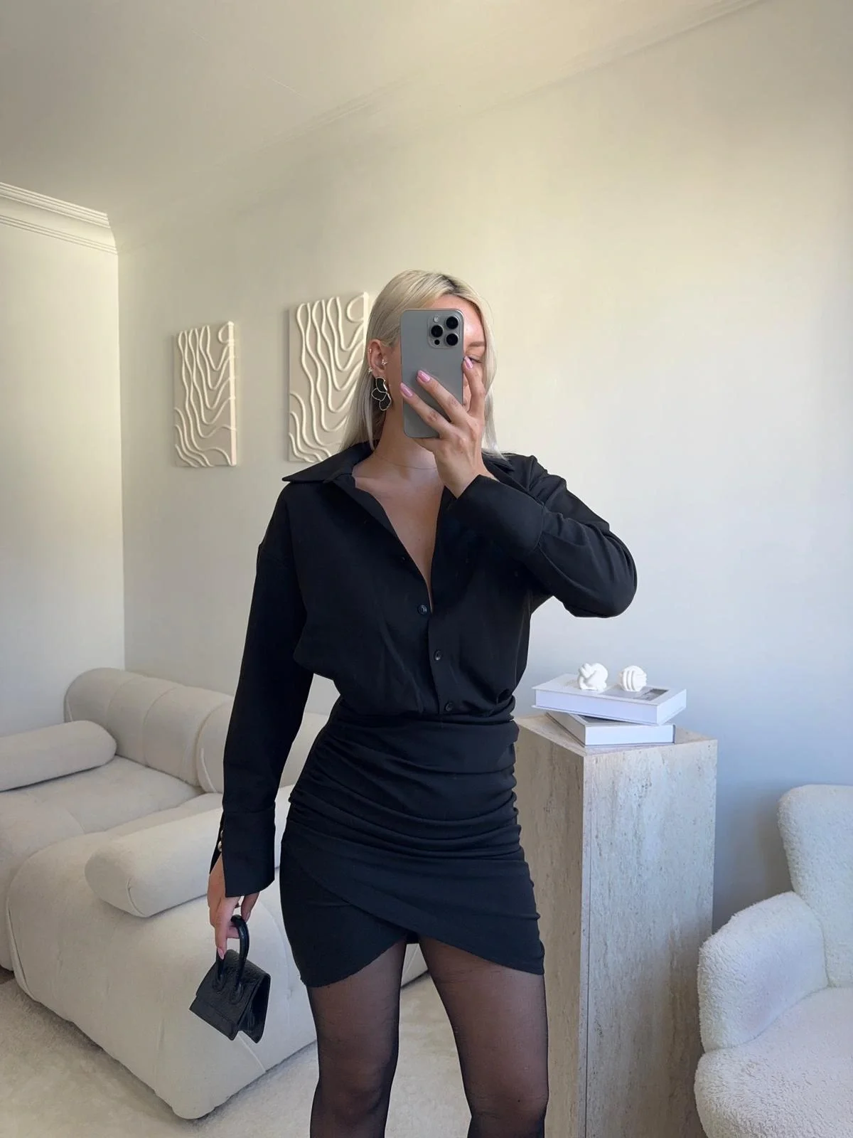 Double Gömlek Elbise - SİYAH