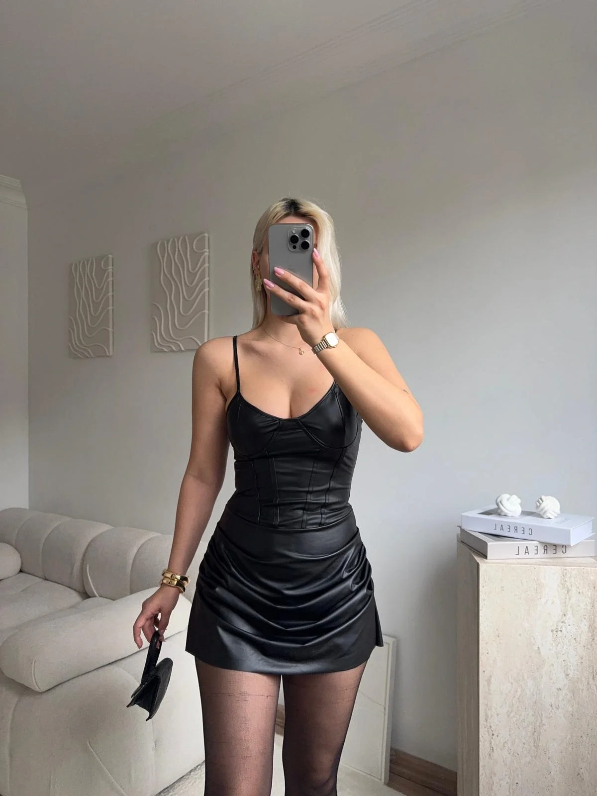 Drapeli Korsaj Mini Elbise - SİYAH