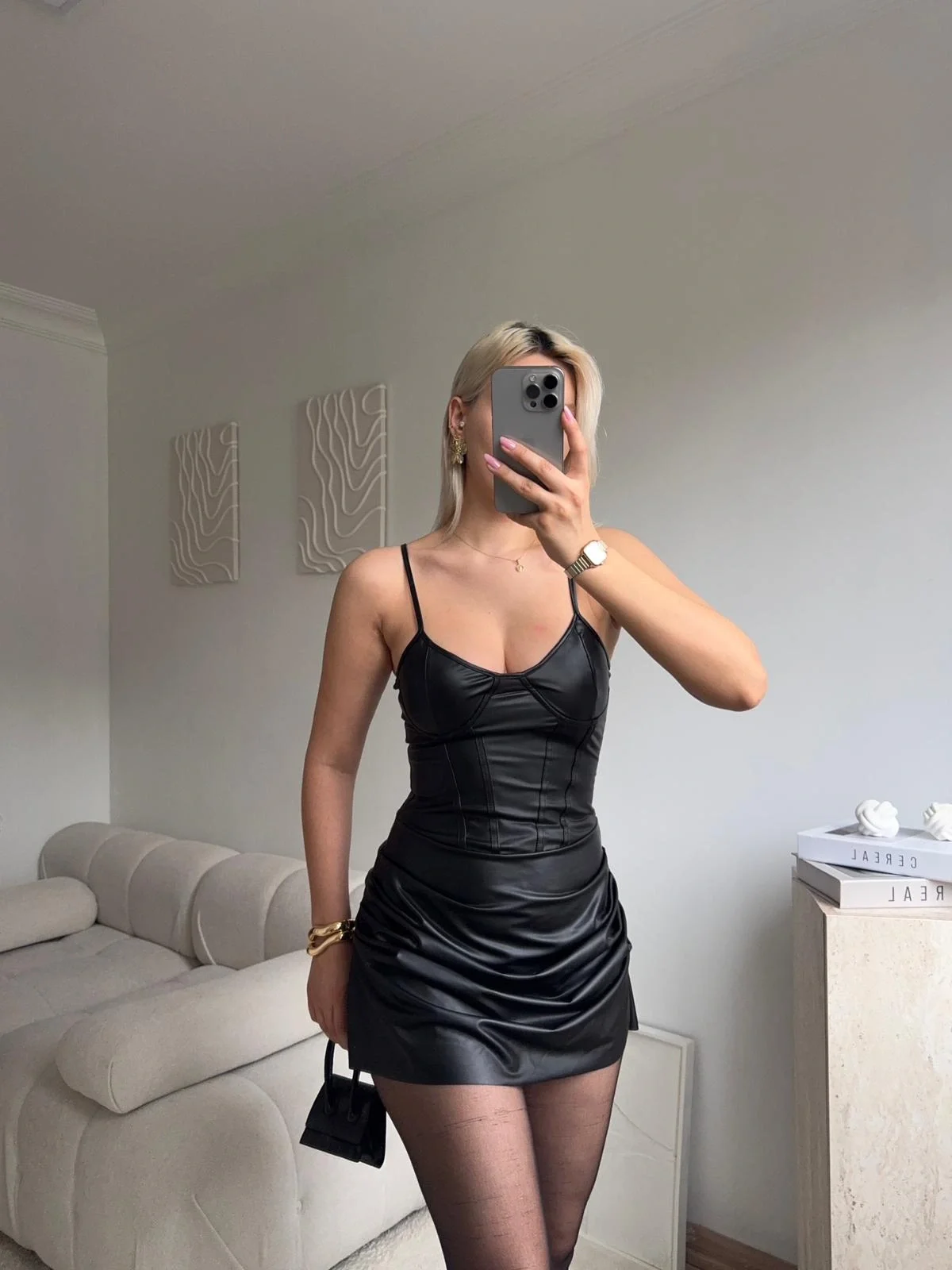 Drapeli Korsaj Mini Elbise - SİYAH