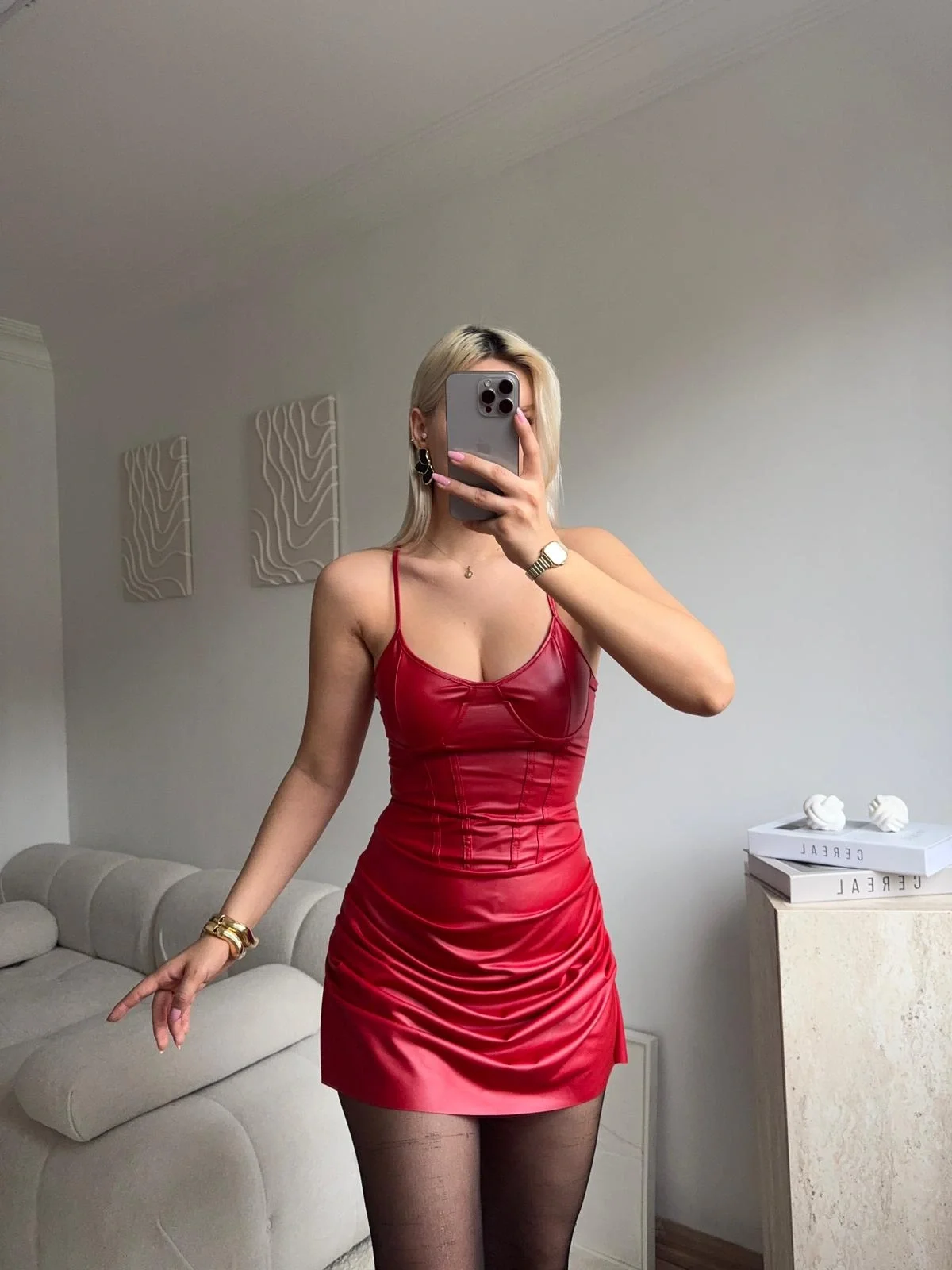 Drapeli Korsaj Mini Elbise - KIRMIZI