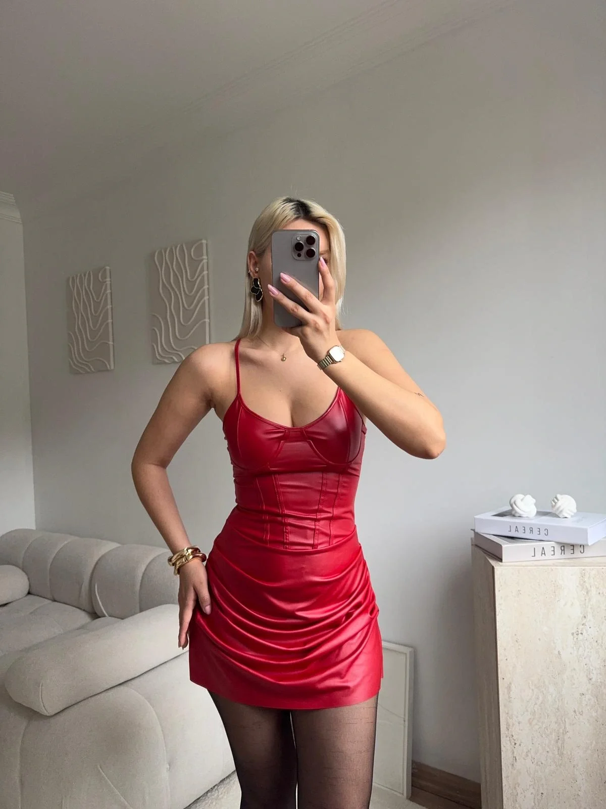 Drapeli Korsaj Mini Elbise - KIRMIZI