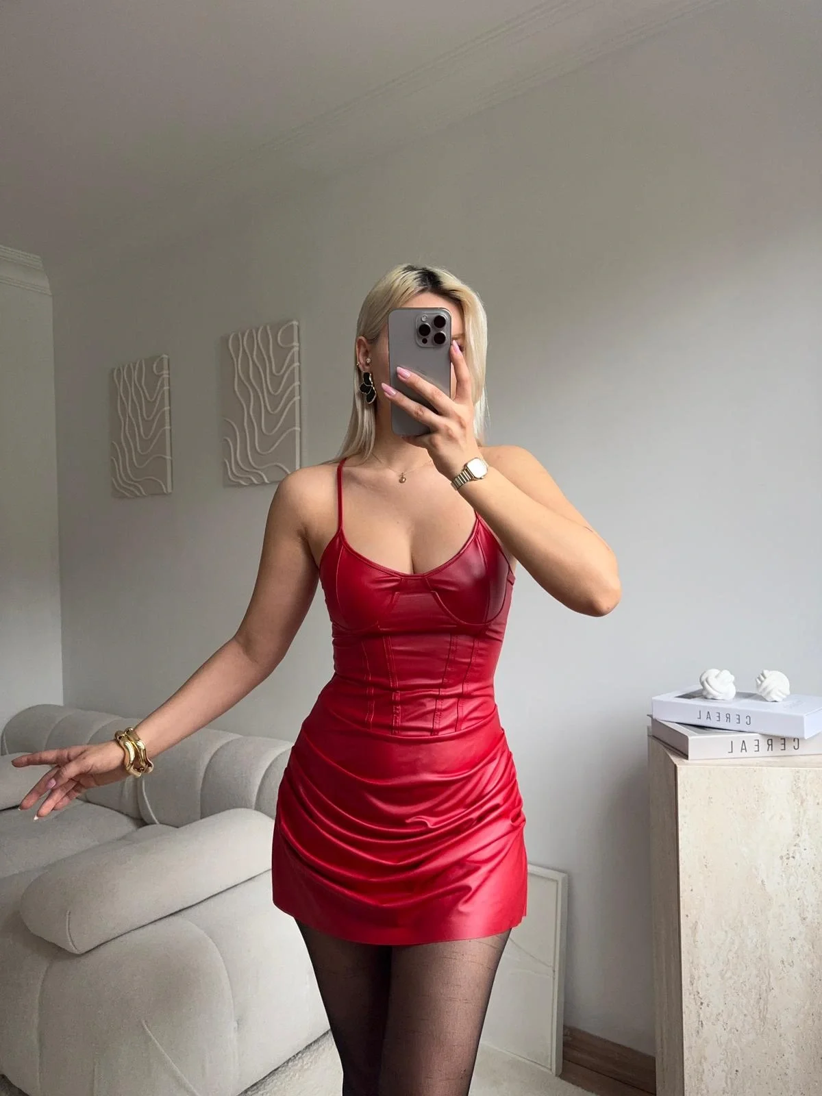 Drapeli Korsaj Mini Elbise - KIRMIZI