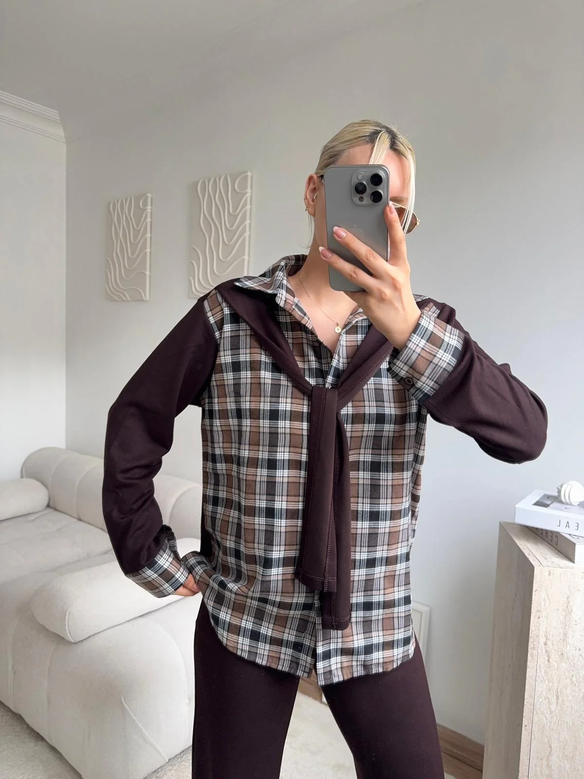 Ekose Gömlekli Bağlamalı Takım - KAHVE