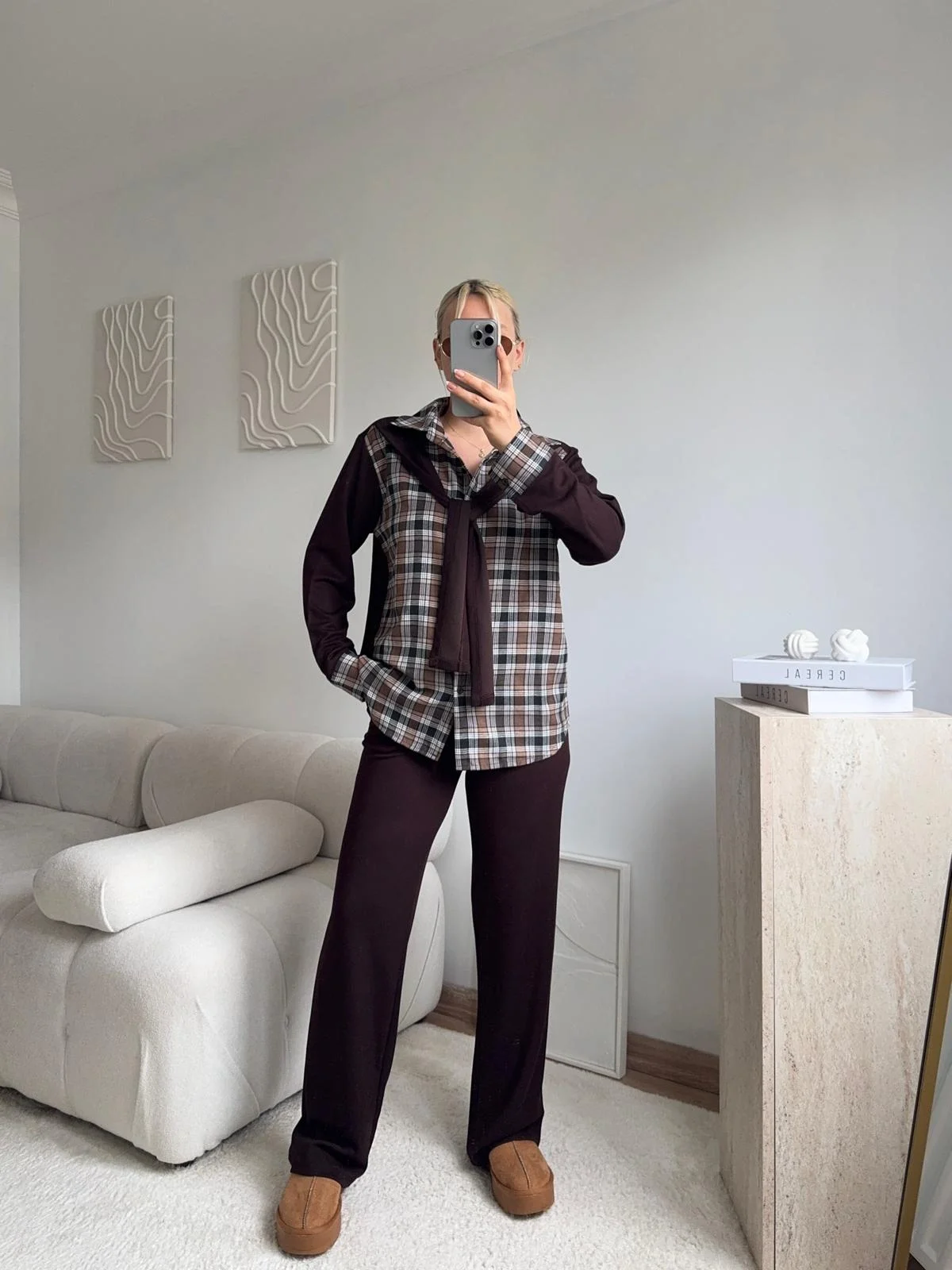 Ekose Gömlekli Bağlamalı Takım - KAHVE