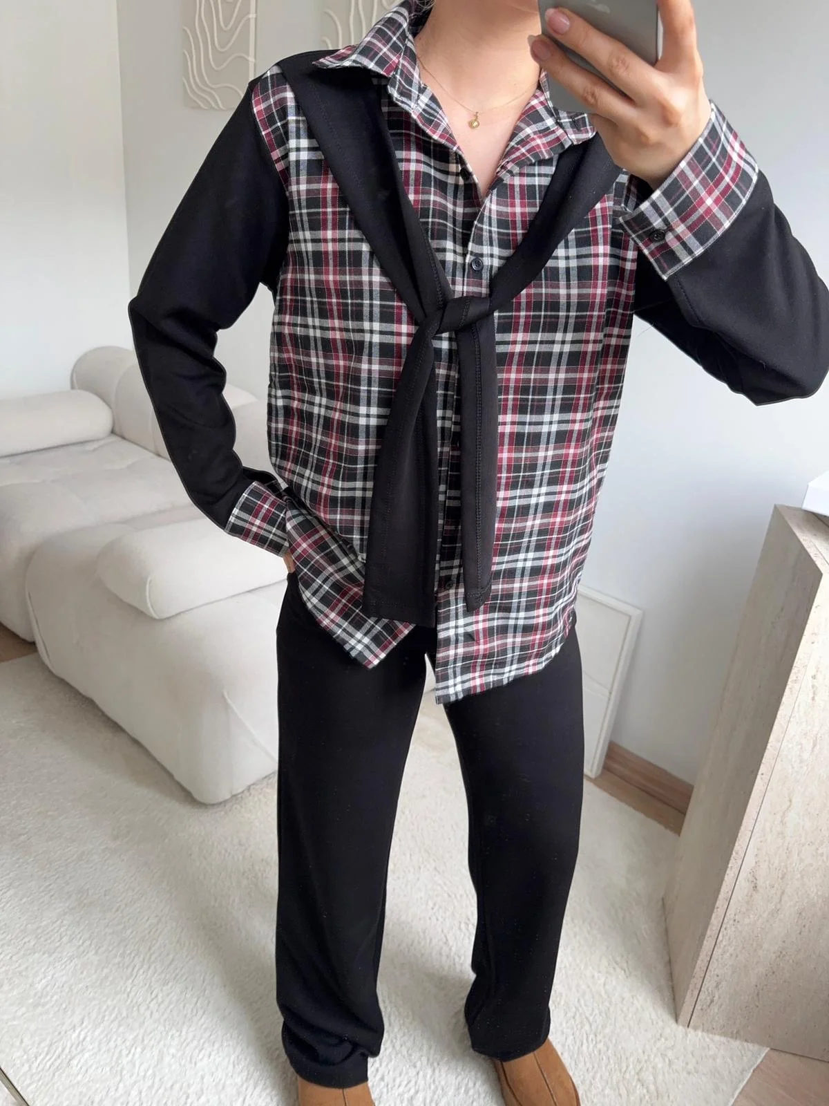 Ekose Gömlekli Bağlamalı Takım - SİYAH