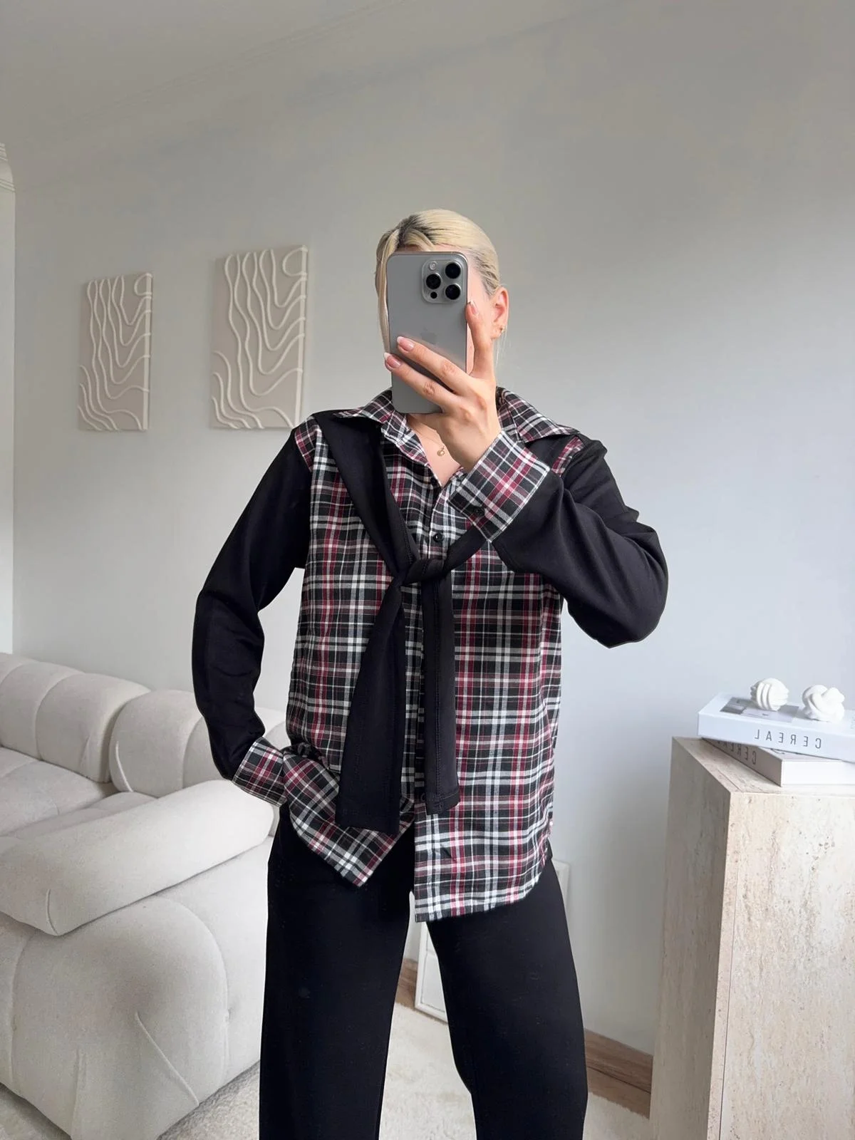 Ekose Gömlekli Bağlamalı Takım - SİYAH