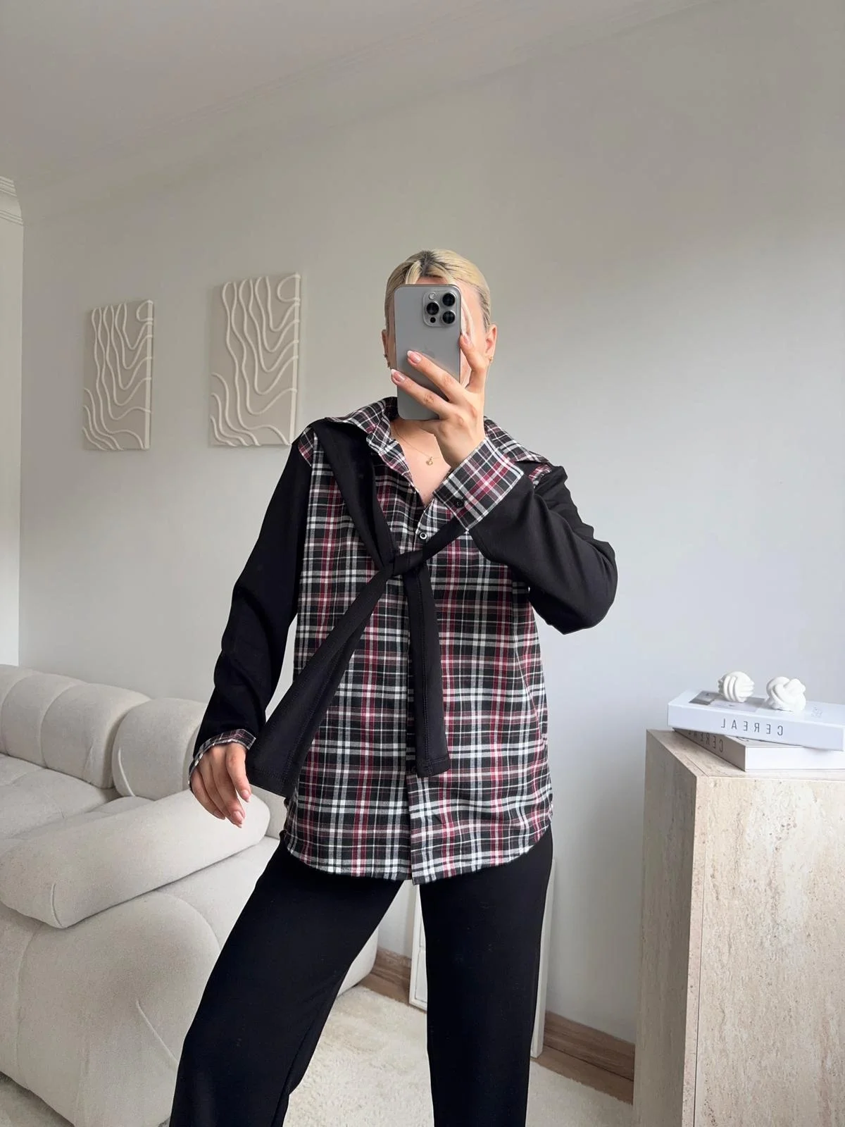 Ekose Gömlekli Bağlamalı Takım - SİYAH