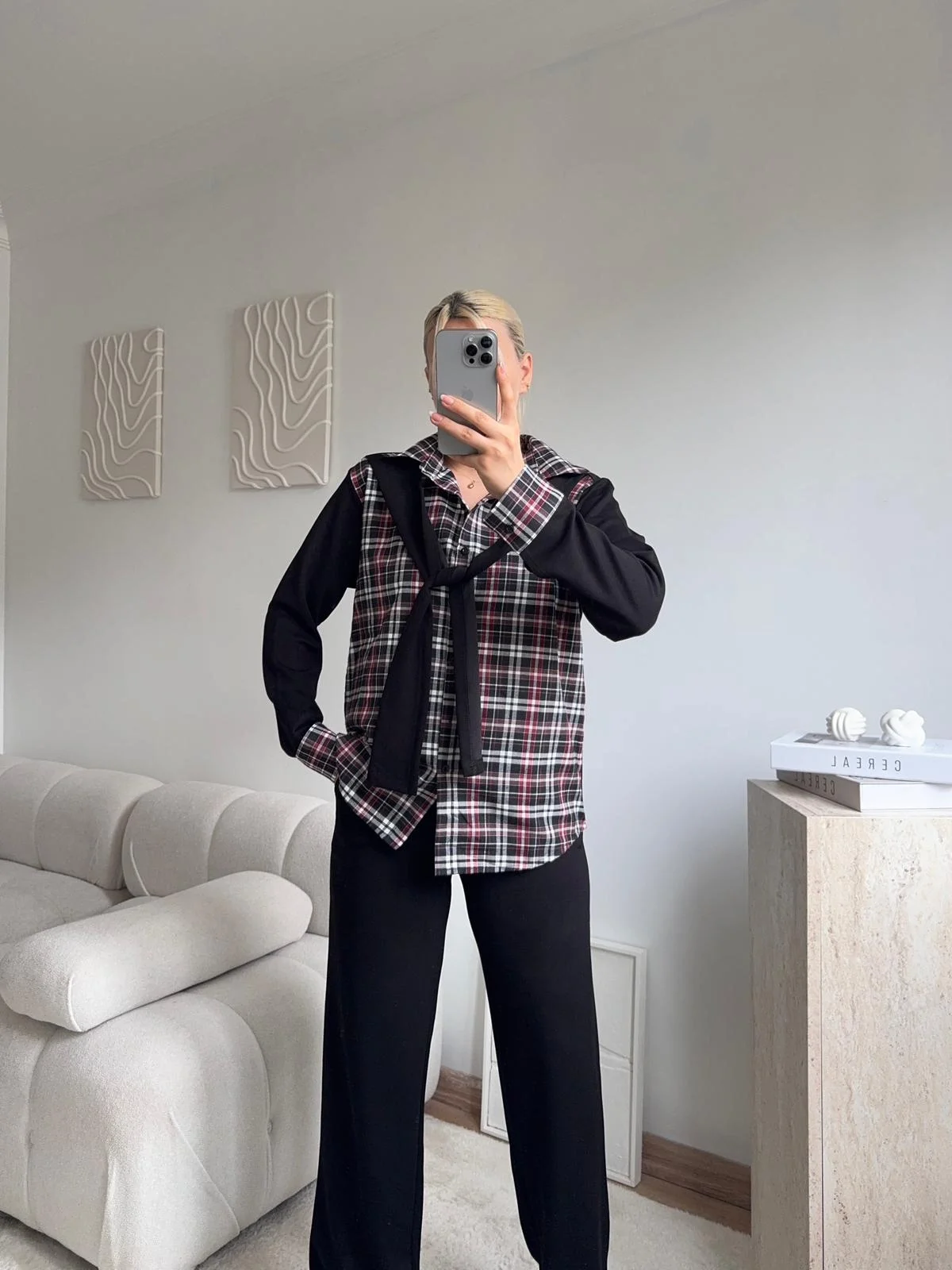 Ekose Gömlekli Bağlamalı Takım - SİYAH