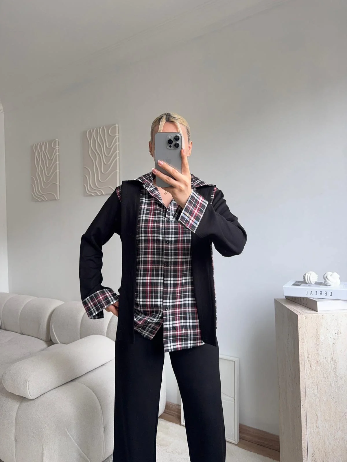 Ekose Gömlekli Bağlamalı Takım - SİYAH