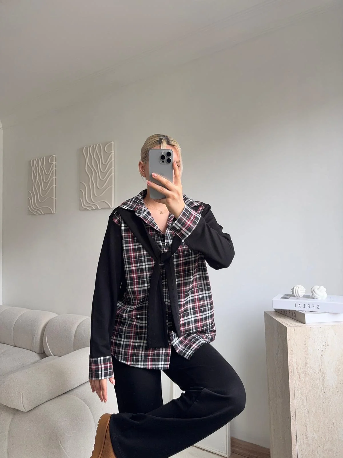 Ekose Gömlekli Bağlamalı Takım - SİYAH