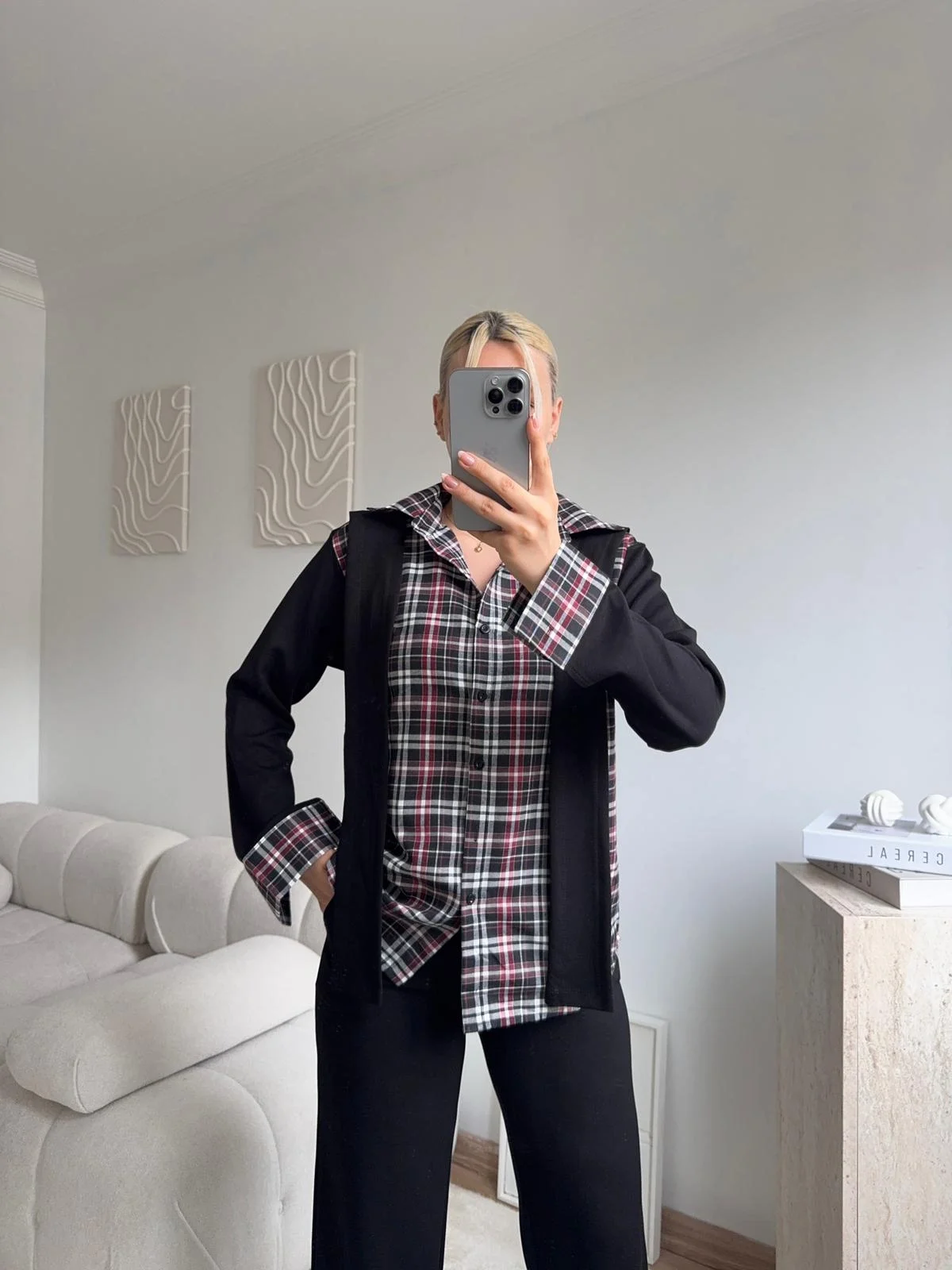 Ekose Gömlekli Bağlamalı Takım - SİYAH