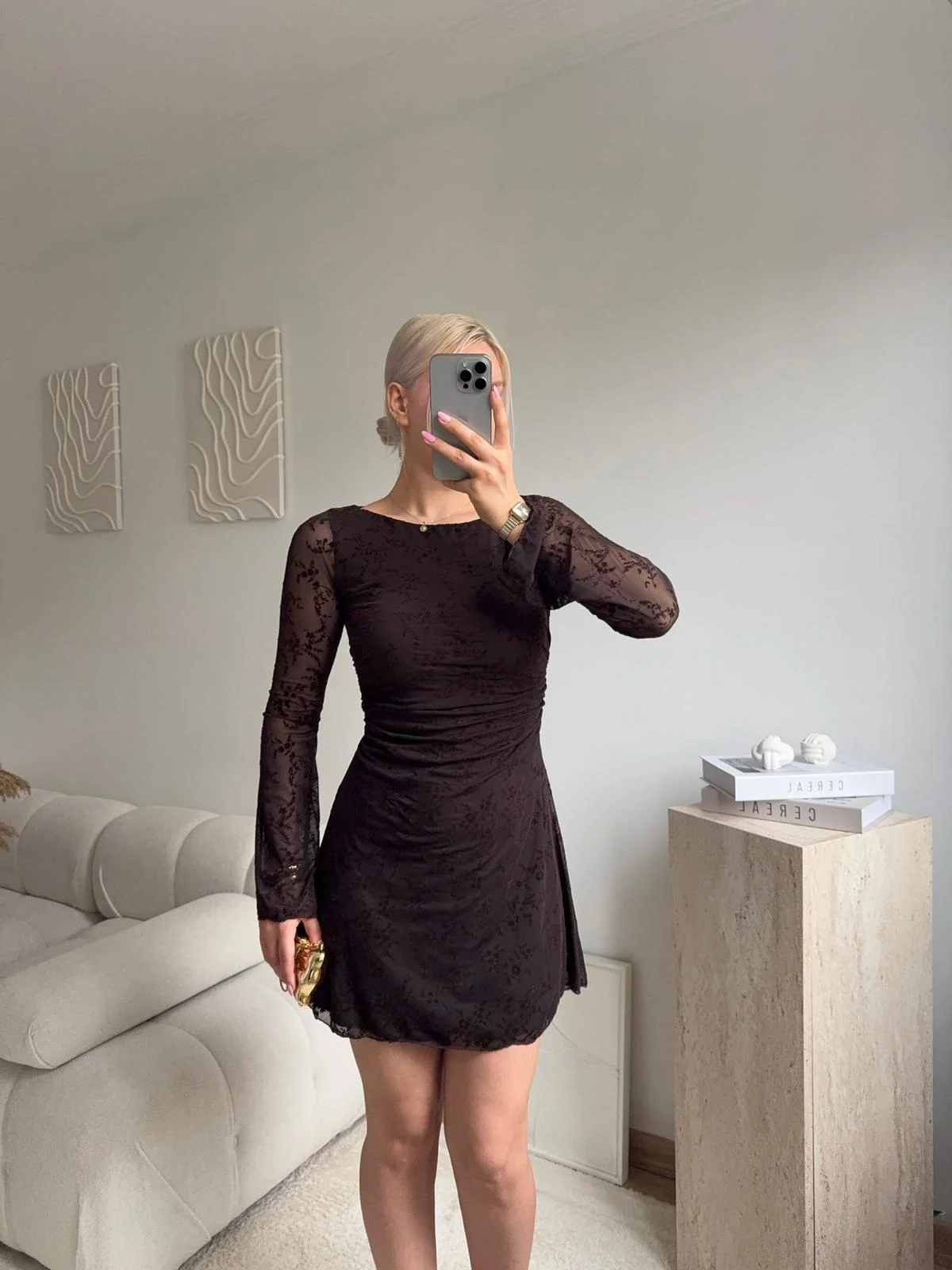 Elegance Dantel Elbise - KAHVE