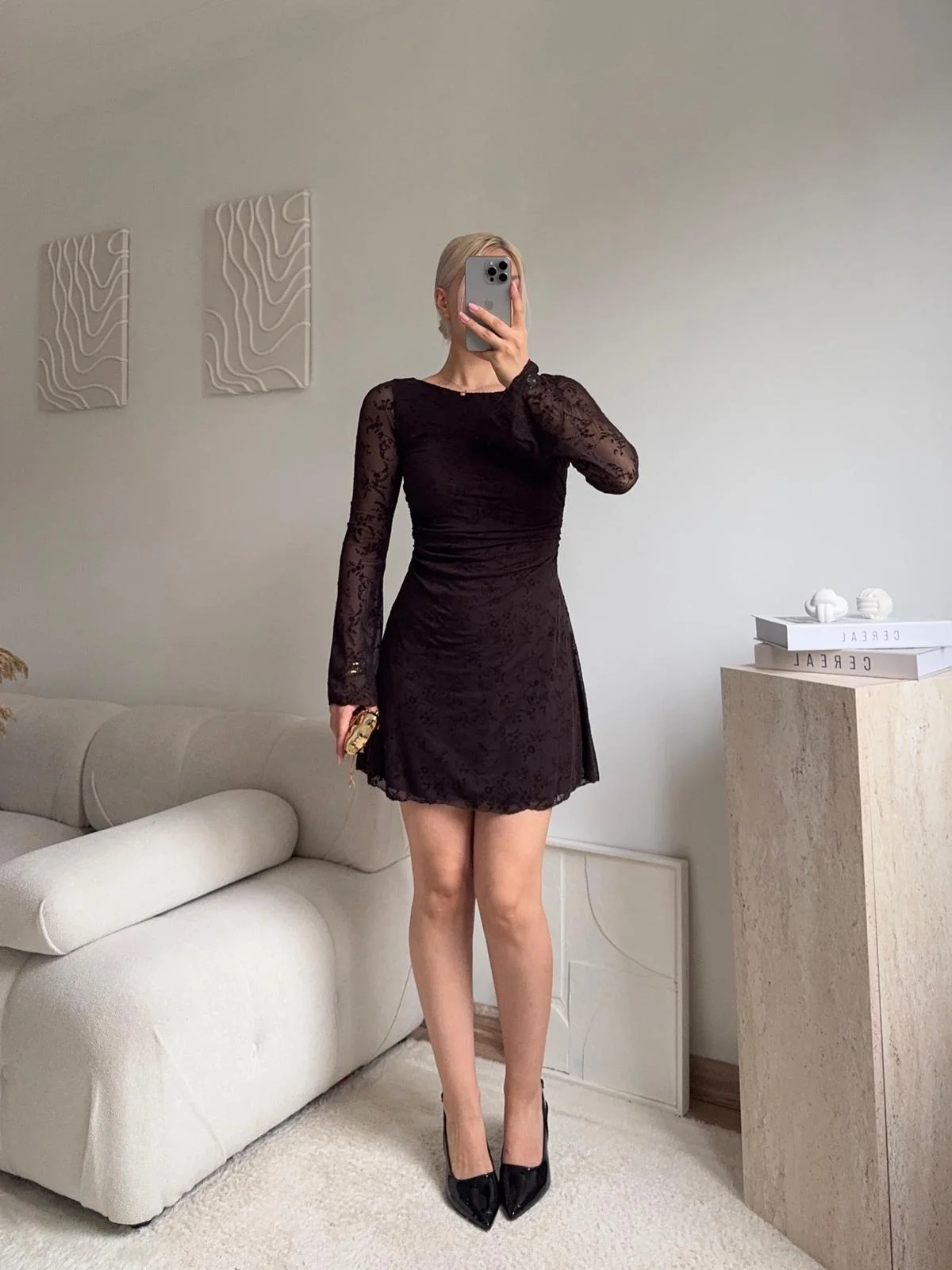 Elegance Dantel Elbise - KAHVE