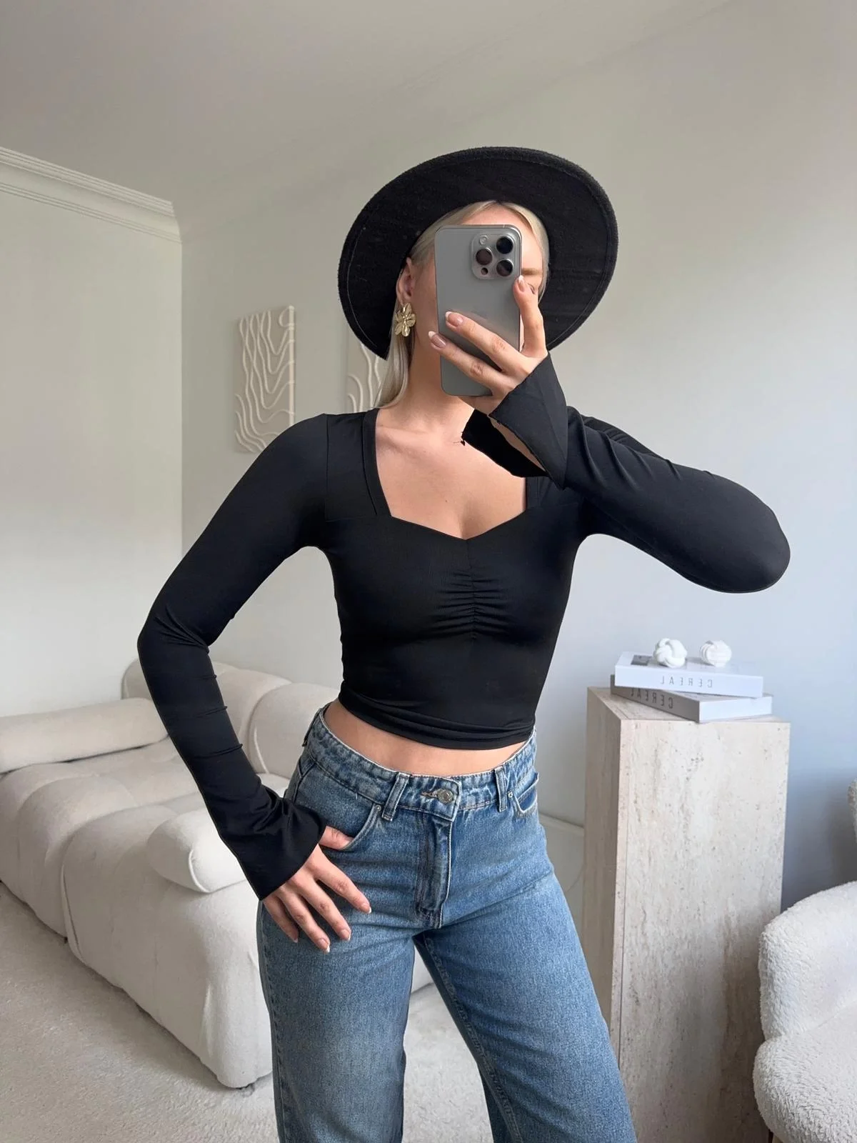 Elegant Kare Yaka Bluz - SİYAH