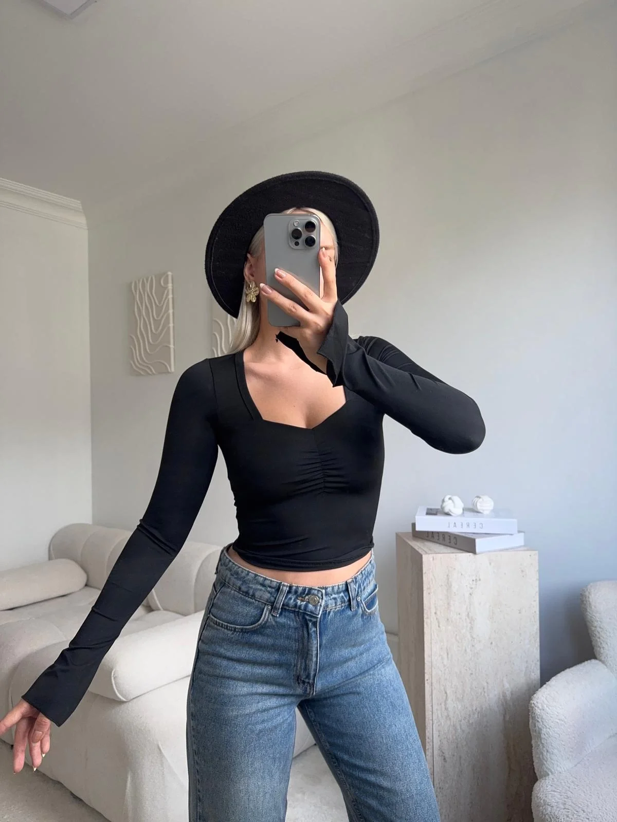 Elegant Kare Yaka Bluz - SİYAH