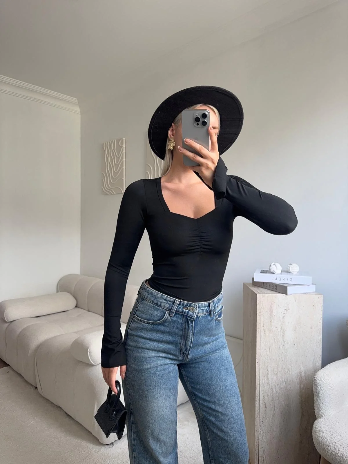 Elegant Kare Yaka Bluz - SİYAH