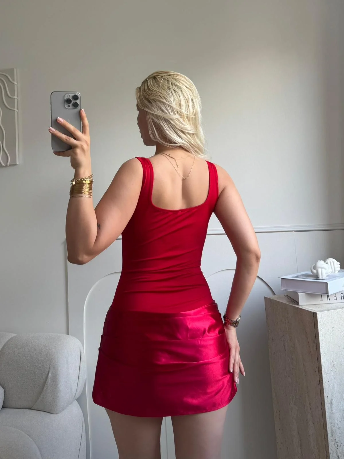 Eteği Drape Bodysuit Elbise - KIRMIZI