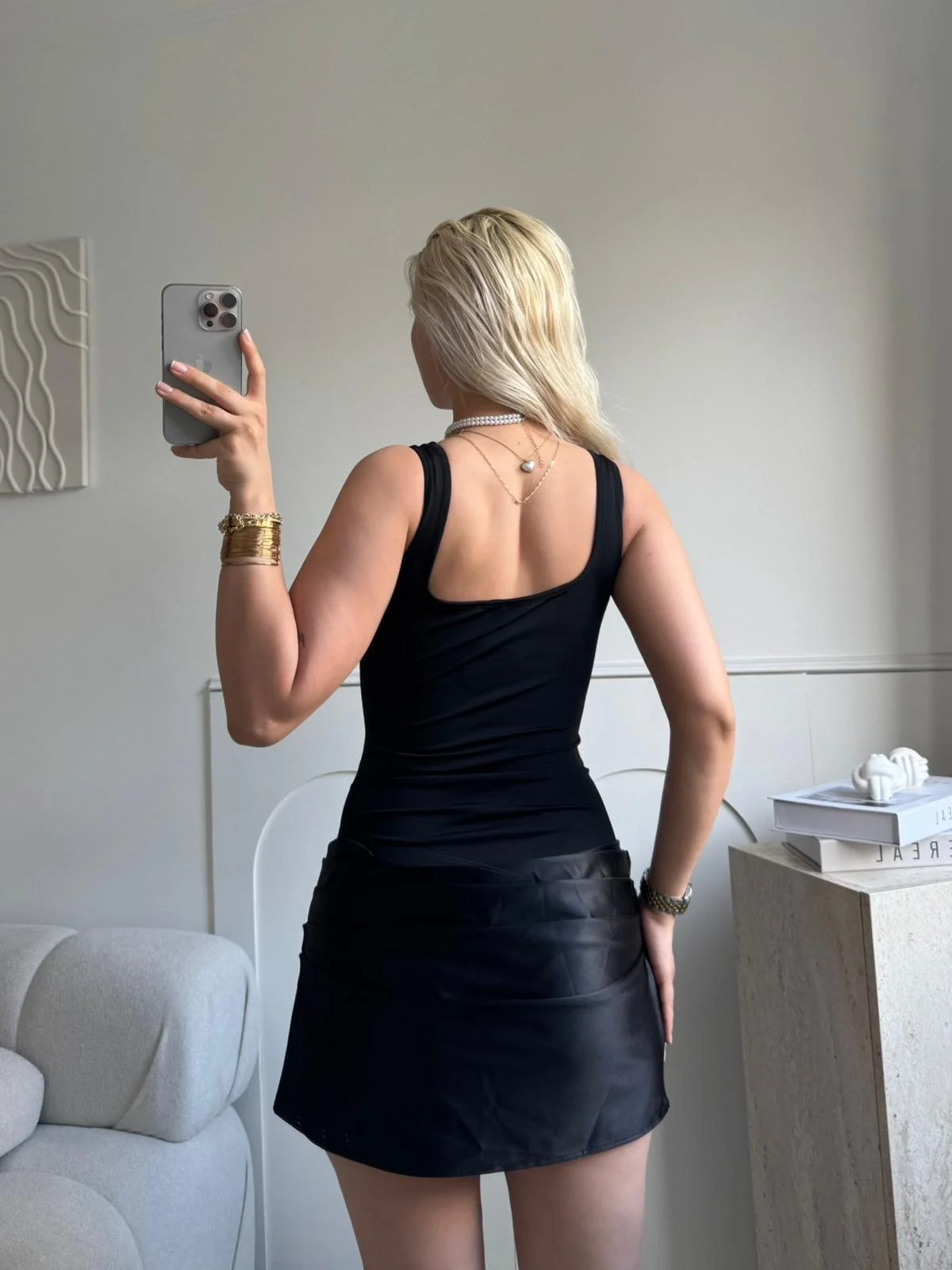 Eteği Drape Bodysuit Elbise - SİYAH