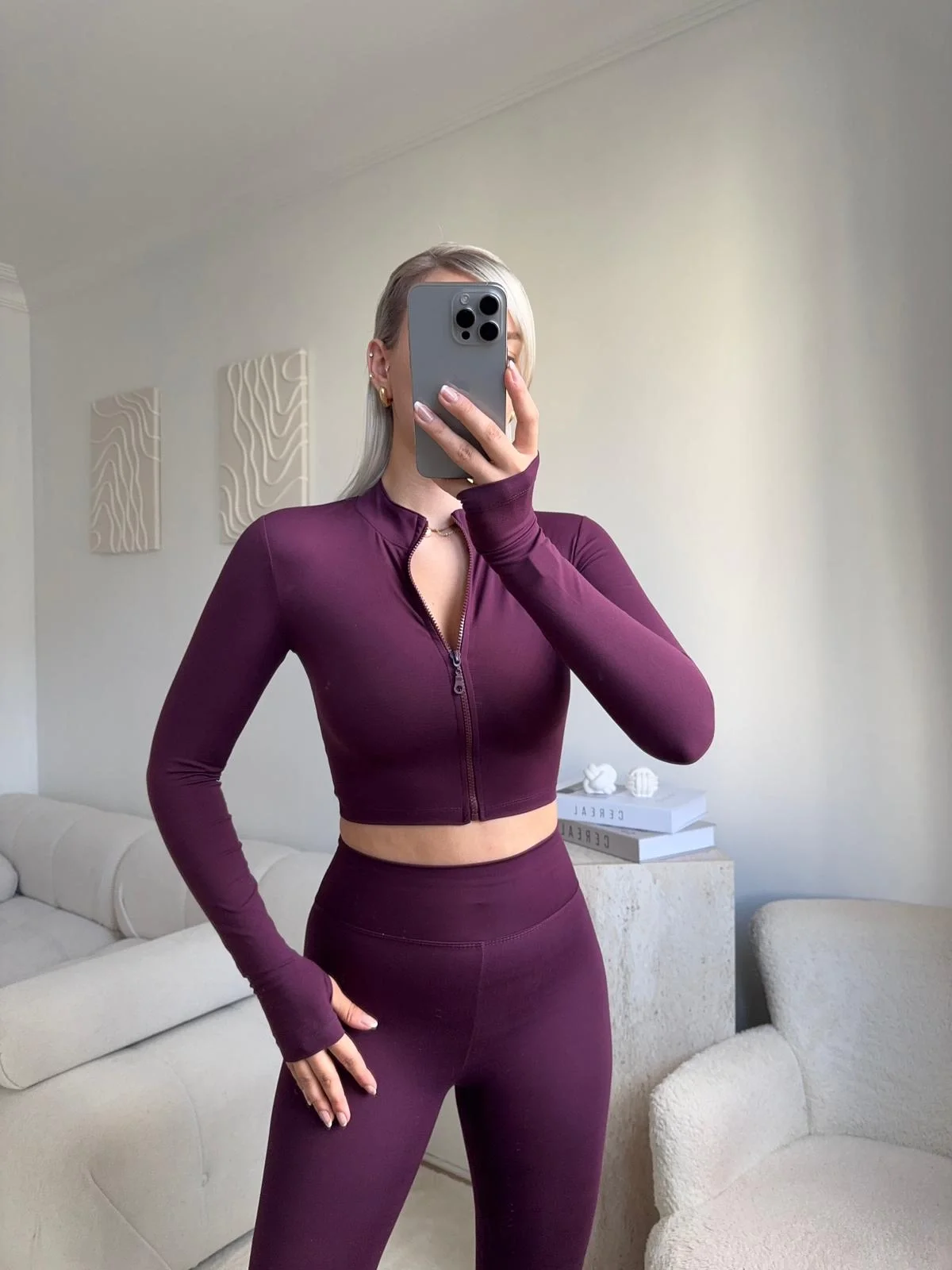 Fermuar Crop & Taytlı İkili Takım - MOR